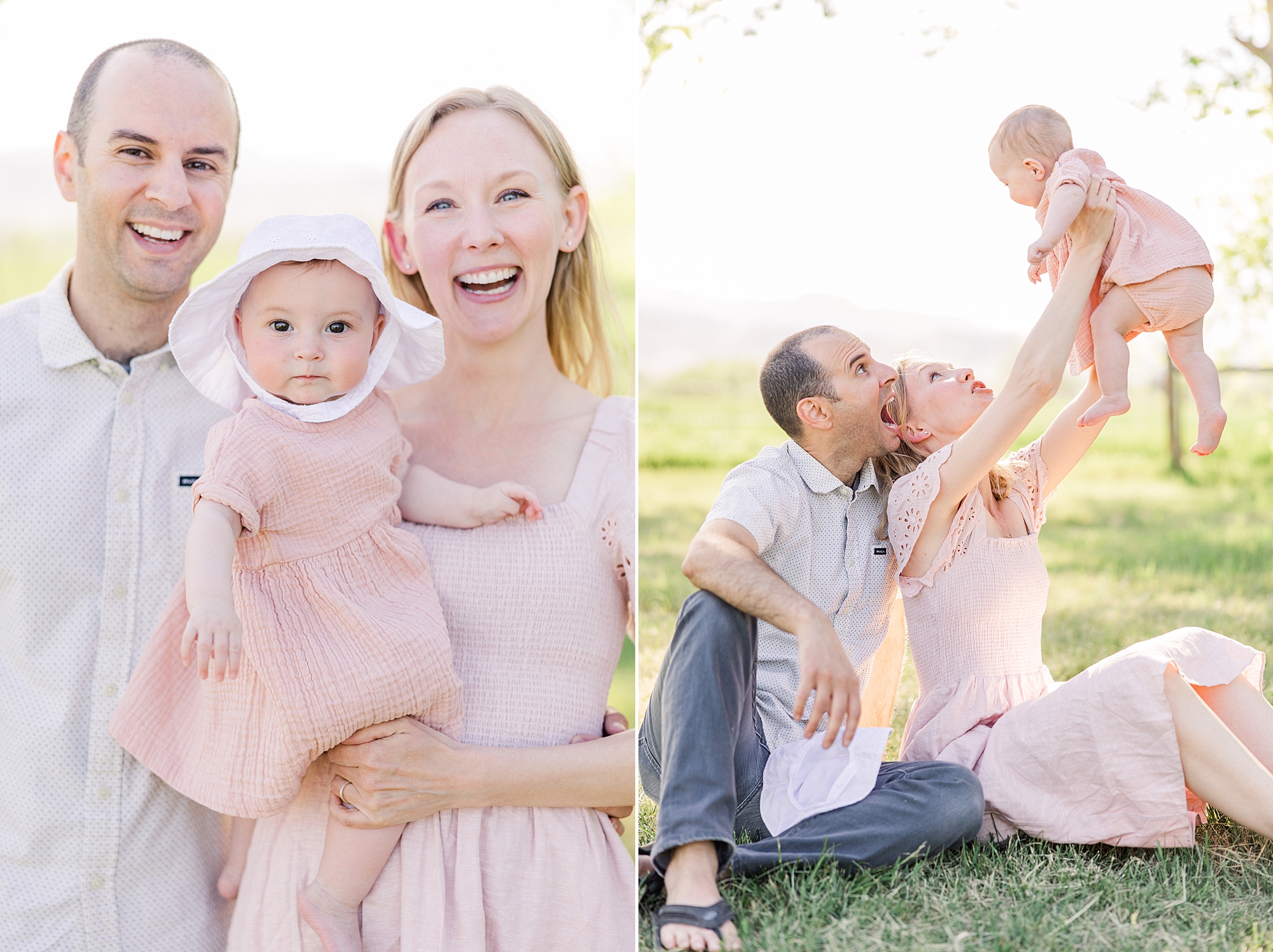 parents laugh with their little girl during family mini session 