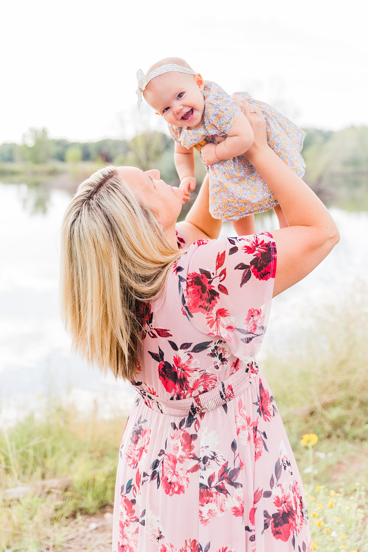 pink floral dress during family photos