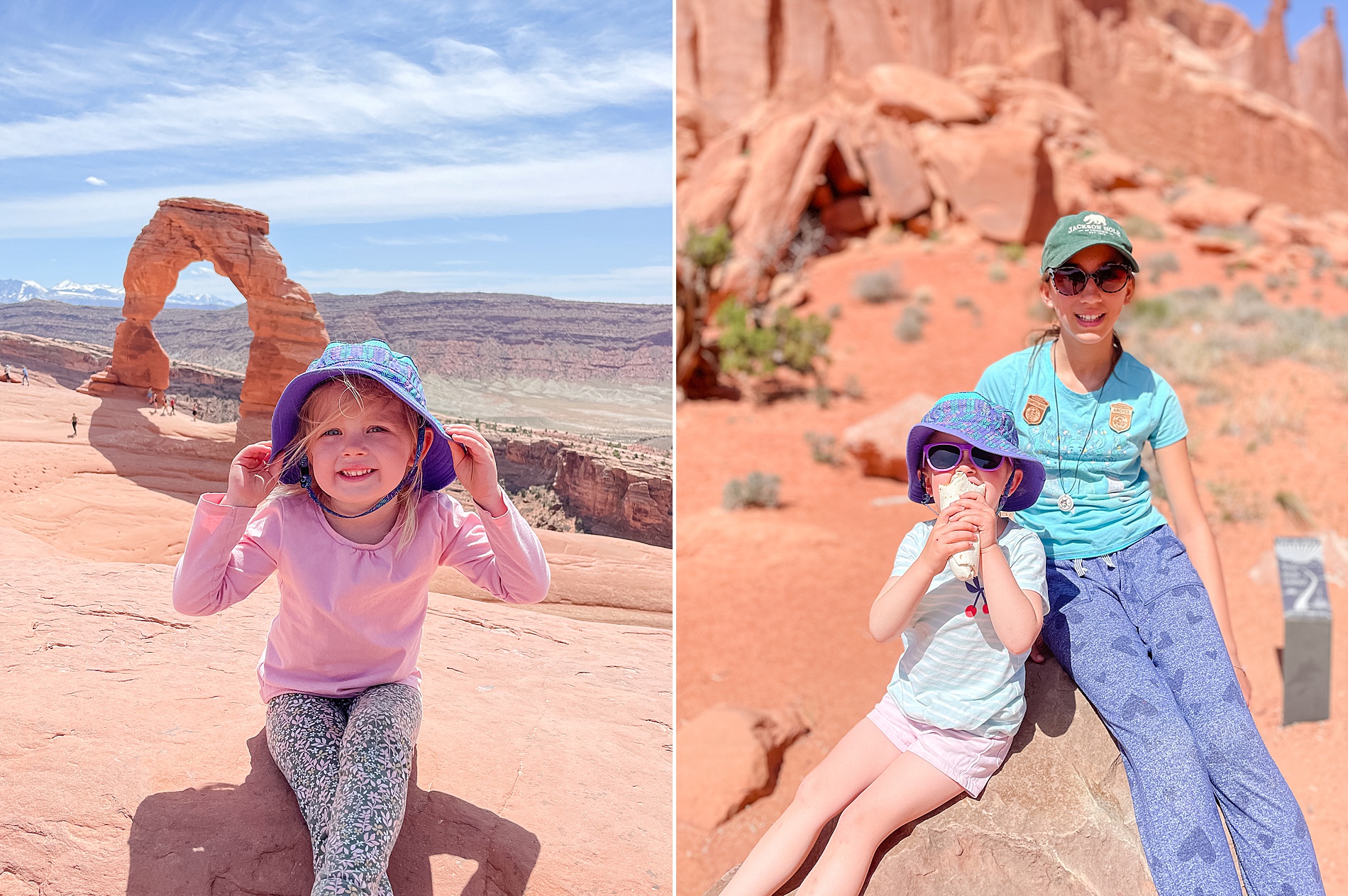 mom and daughter take in view at Arches National Park