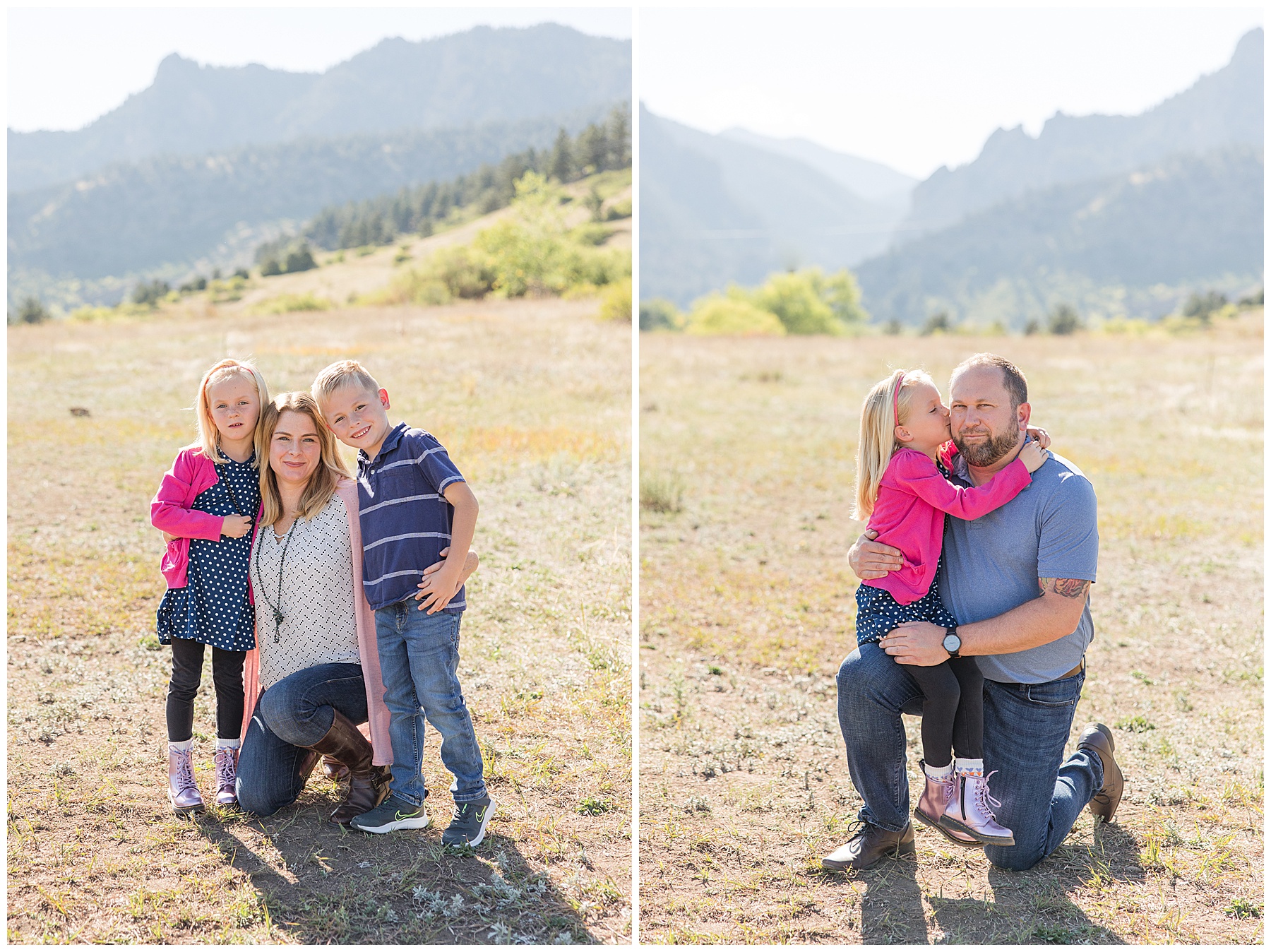 dad receives kiss on the cheek from his daughter in South Mesa fall mini sessions in Colorado
