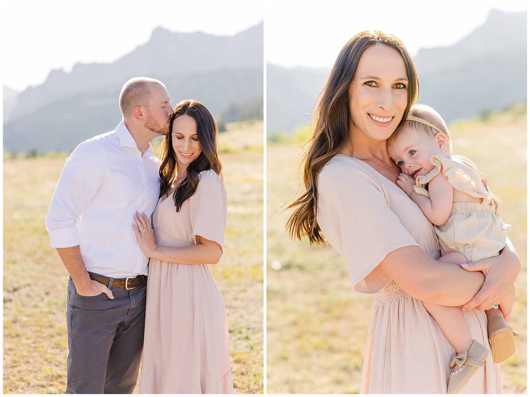 husband tenderly kisses wife's forehead during photoshoot in South Mesa