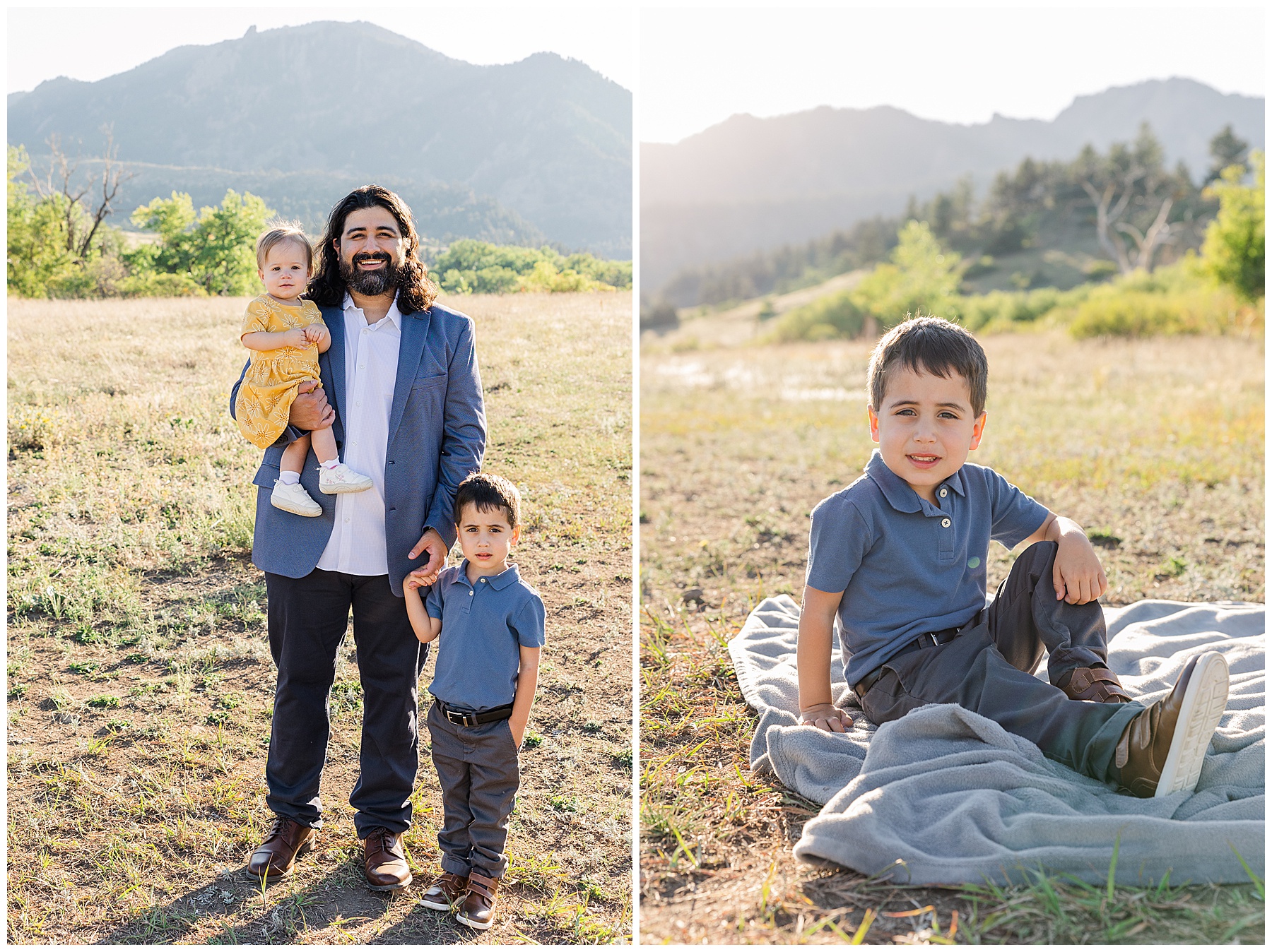 young son poses with one hand on his knee for family photographer