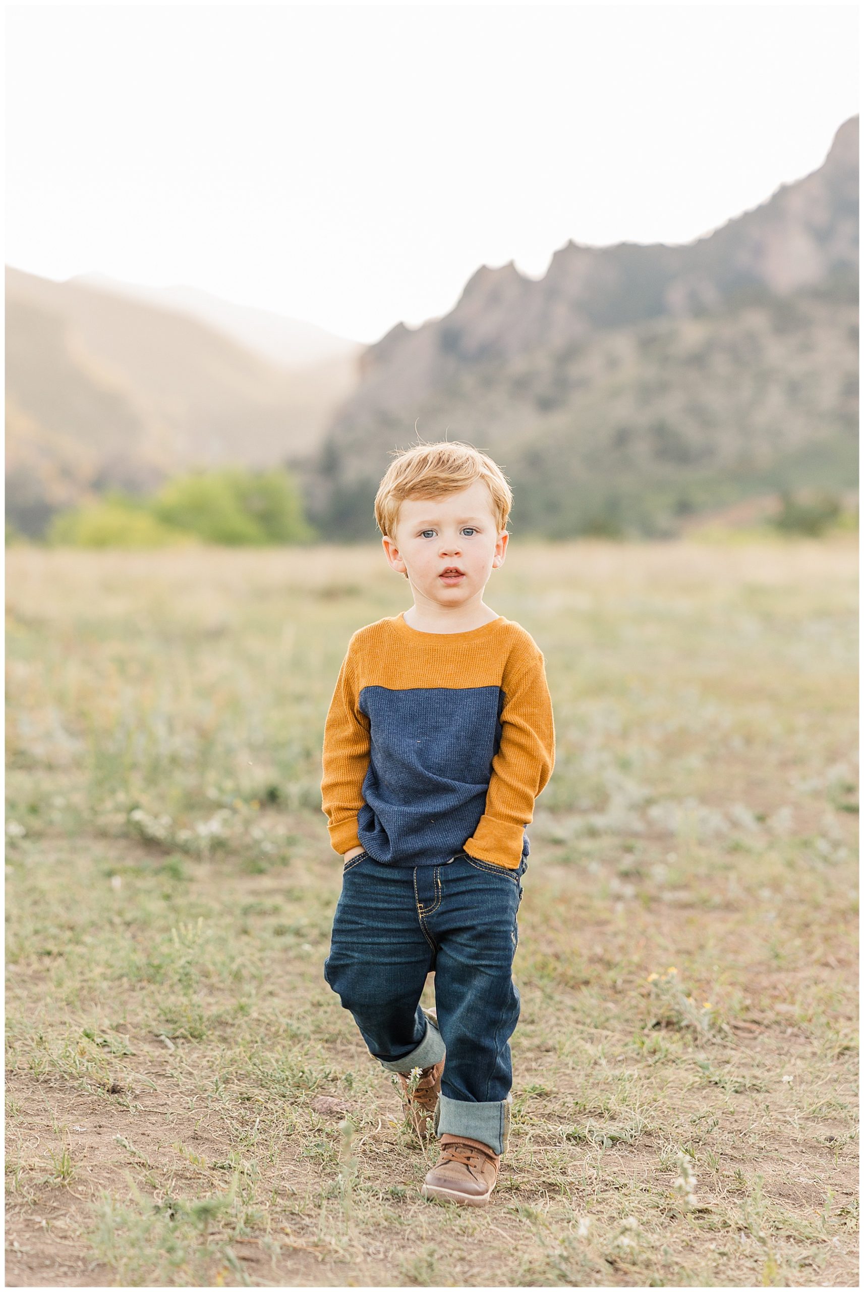 little boy with hands in pockets fall mini session