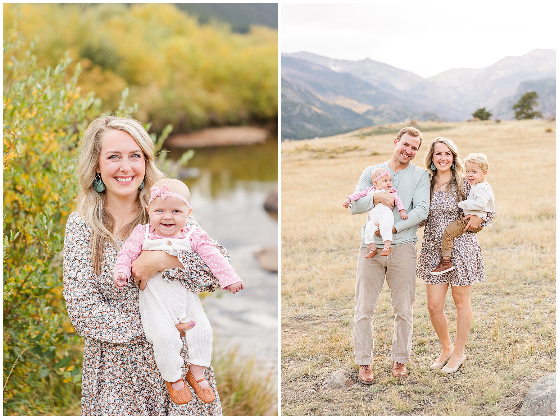 mountain background for family of four posing in Rocky Mountain National Park
