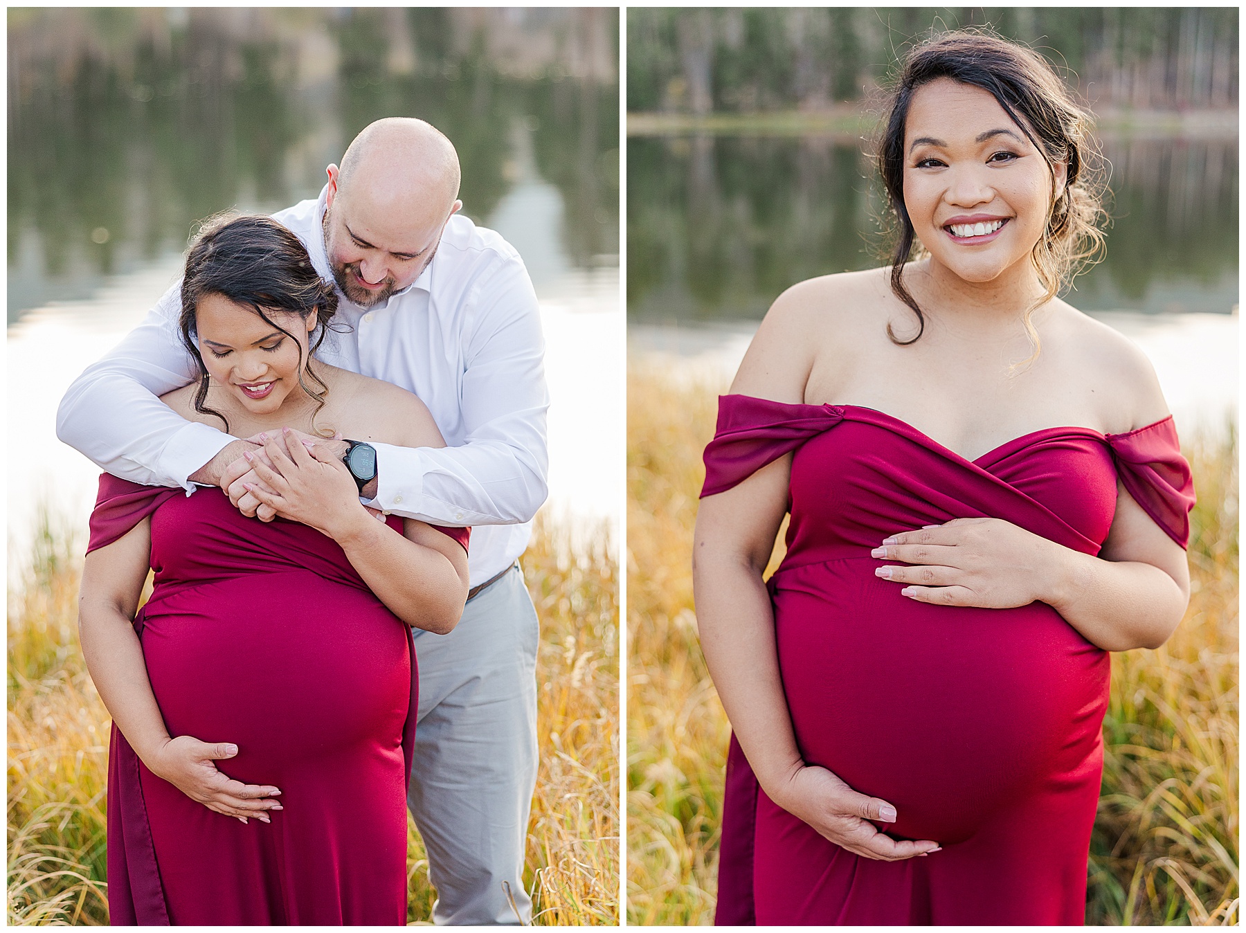 maternity session at sprague lake with beautiful fall reflection