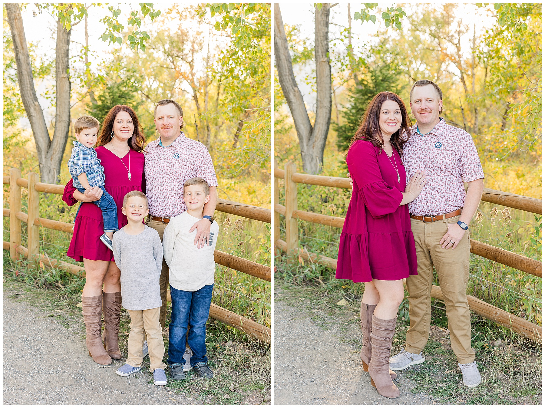 wife places her hand on husband during fall mini session