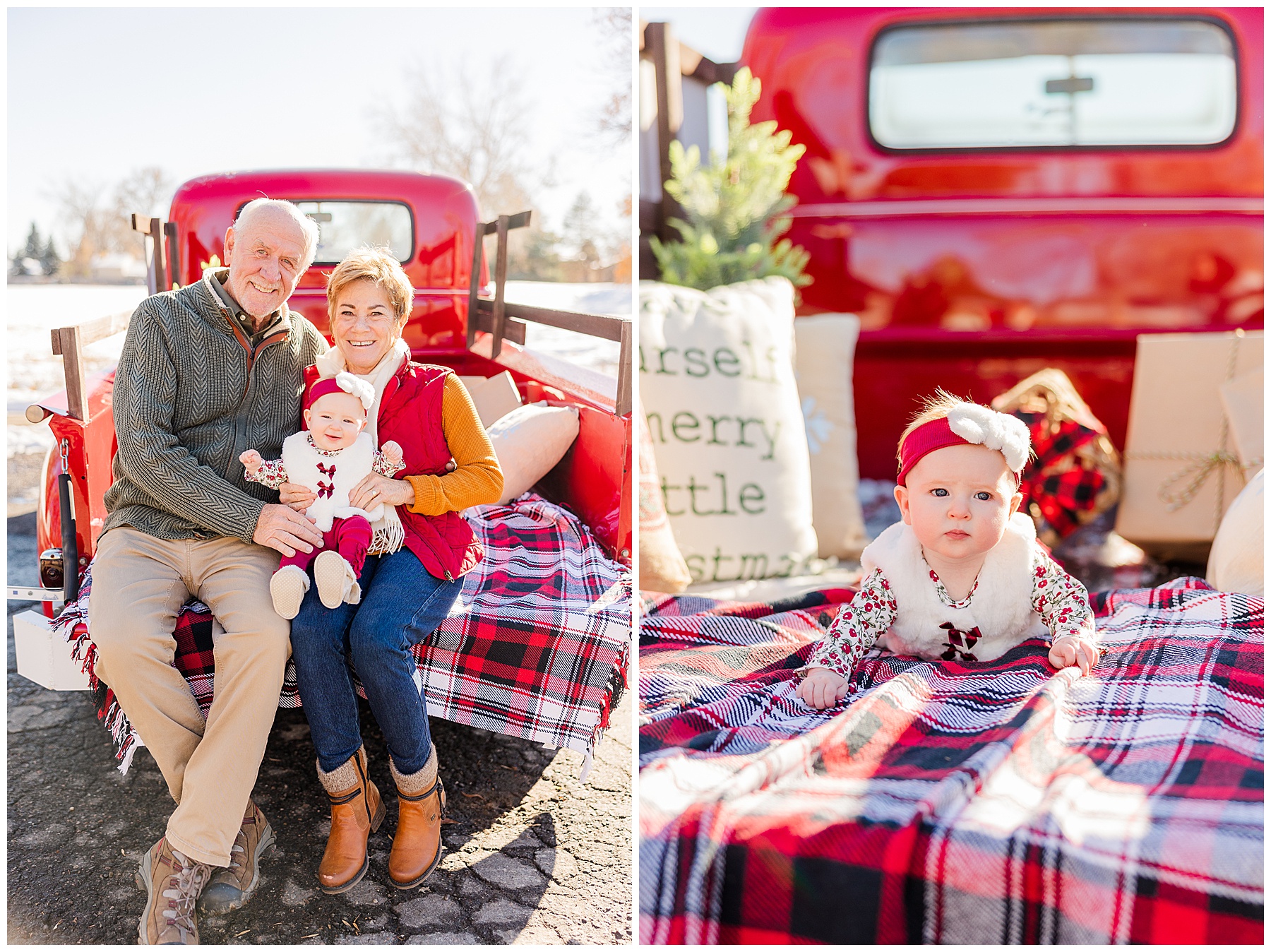 baby lays on her stomach for Catherine Chamberlain Photography Christmas session