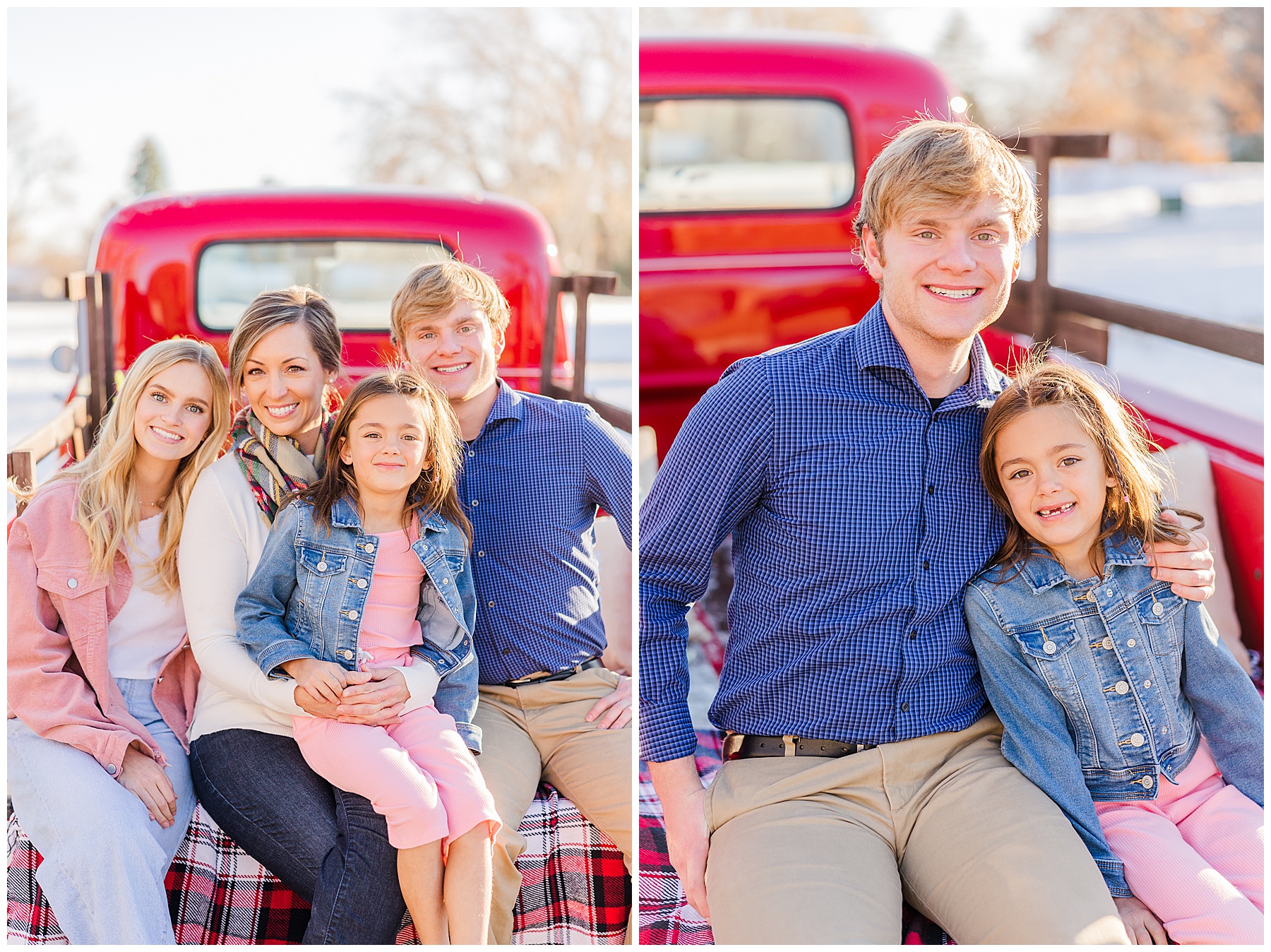 big brother and little sister sit together and pose for Catherine Chamberlain during Christmas mini session