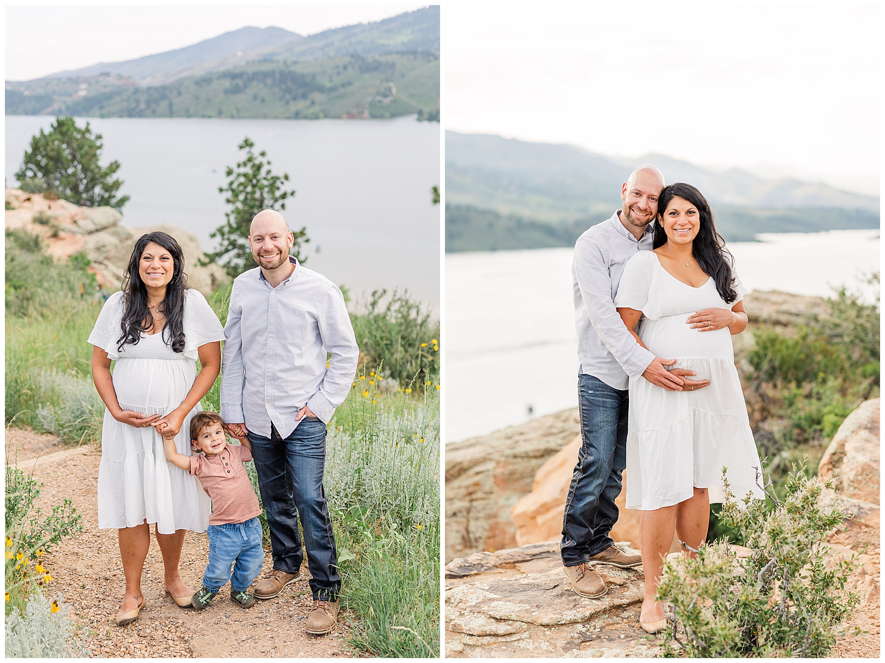 Family of three pose for the Agnello Family Maternity Session by Catherine Chamberlain Photography