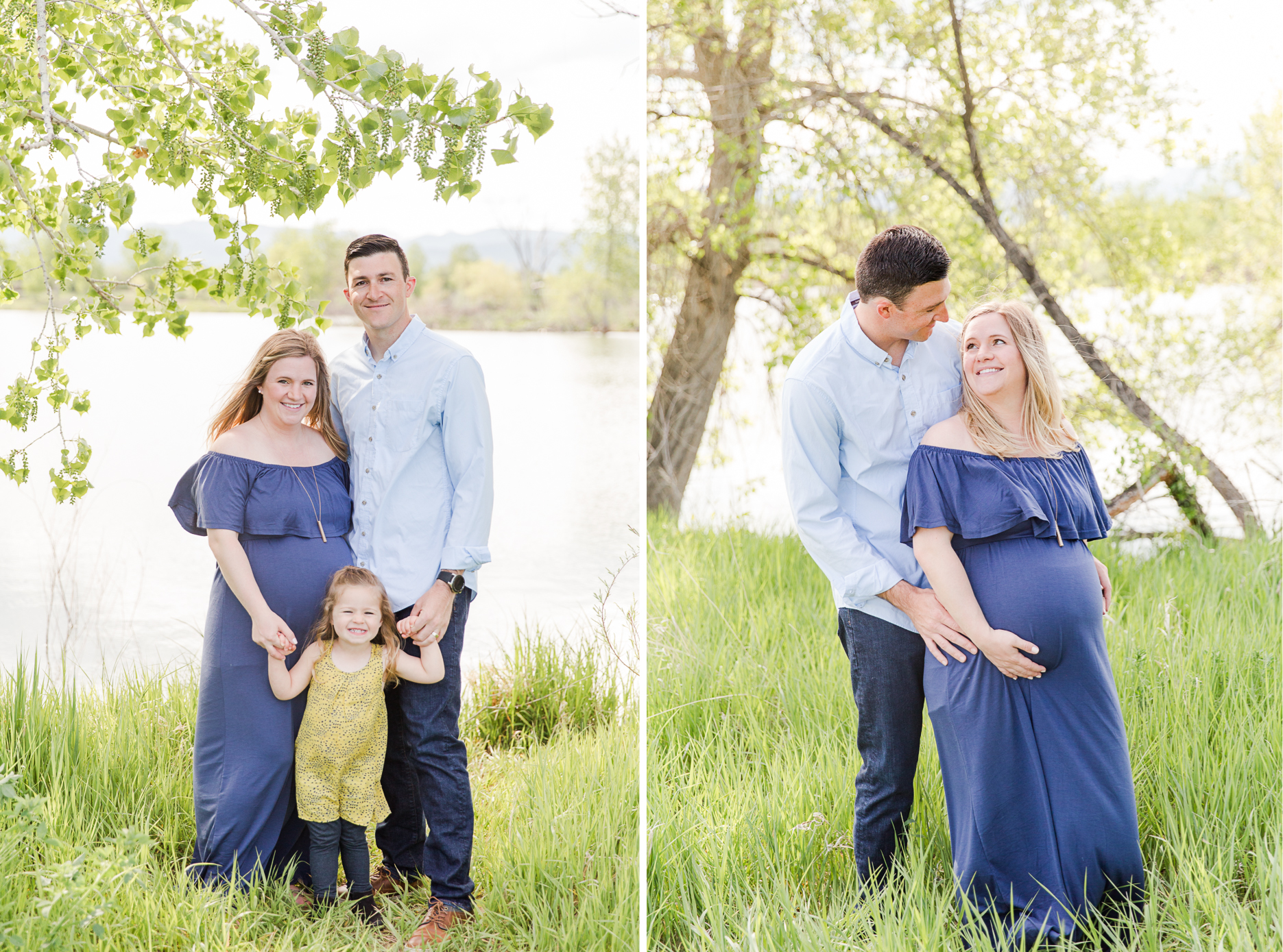 family poses at golden ponds in Longmont CO