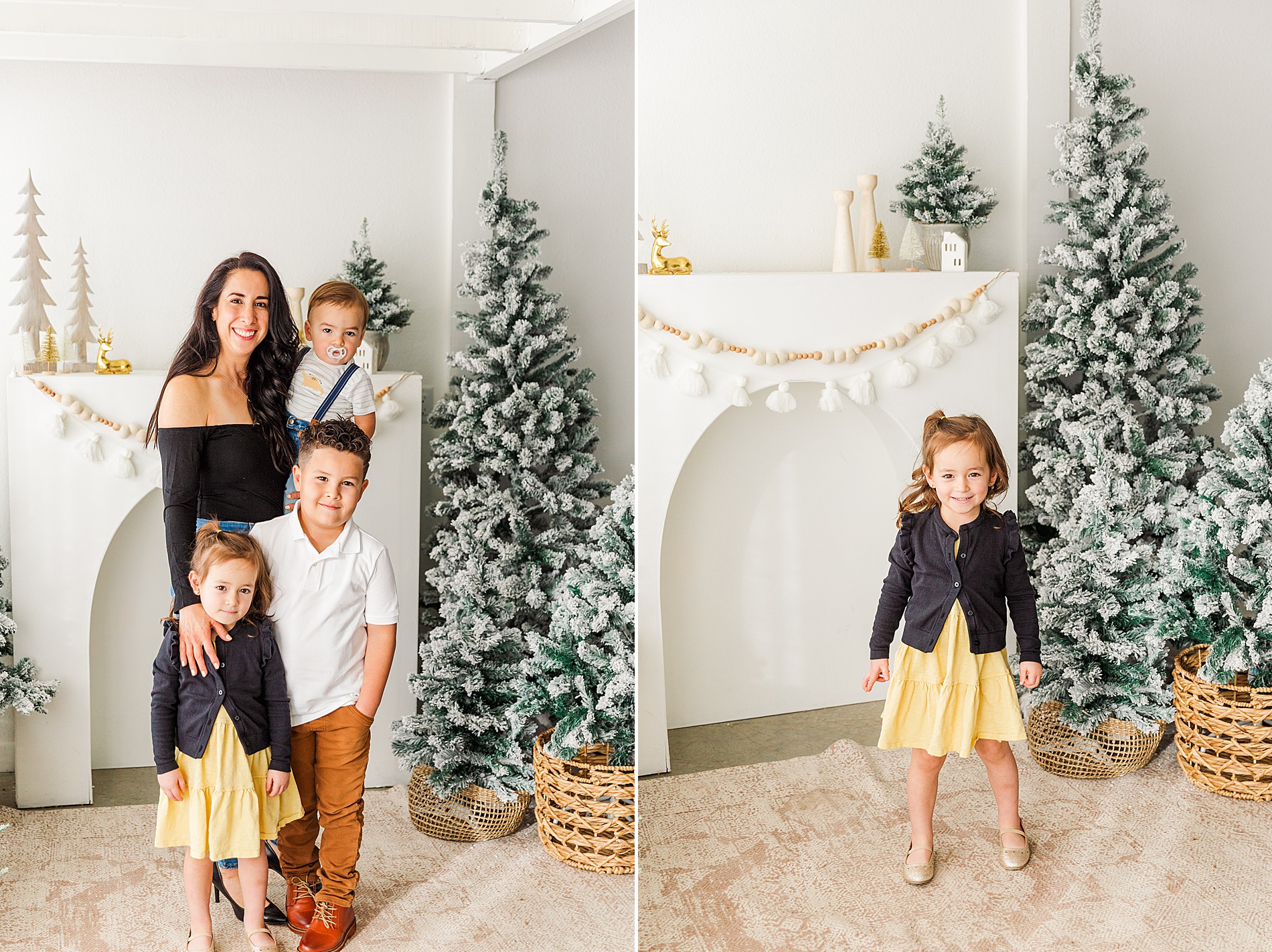 mom stands with her three kids during festive holiday photos