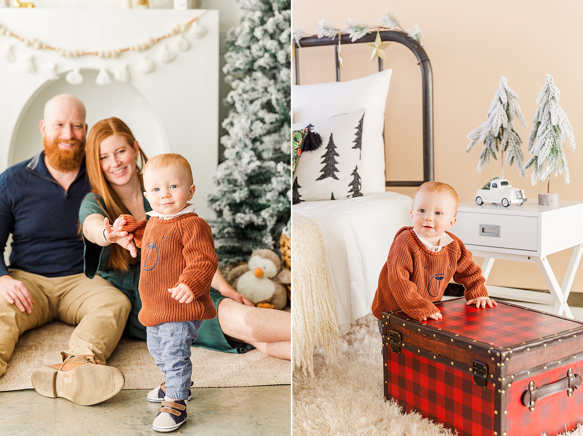 baby explores Sugarhill Studio during Christmas session in CO