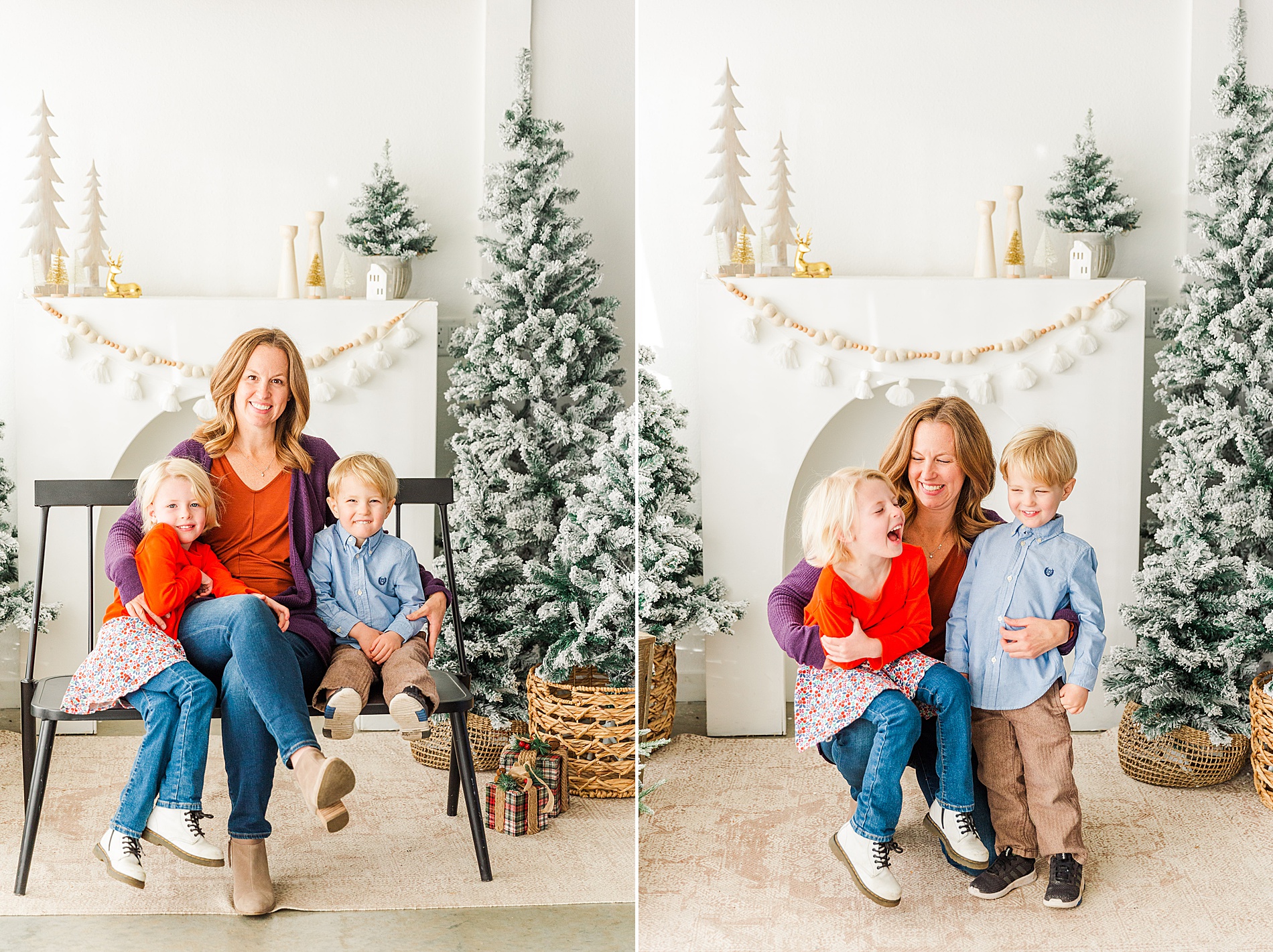 mom sits with her two kids during Sugarhill Studio Christmas Mini Sessions