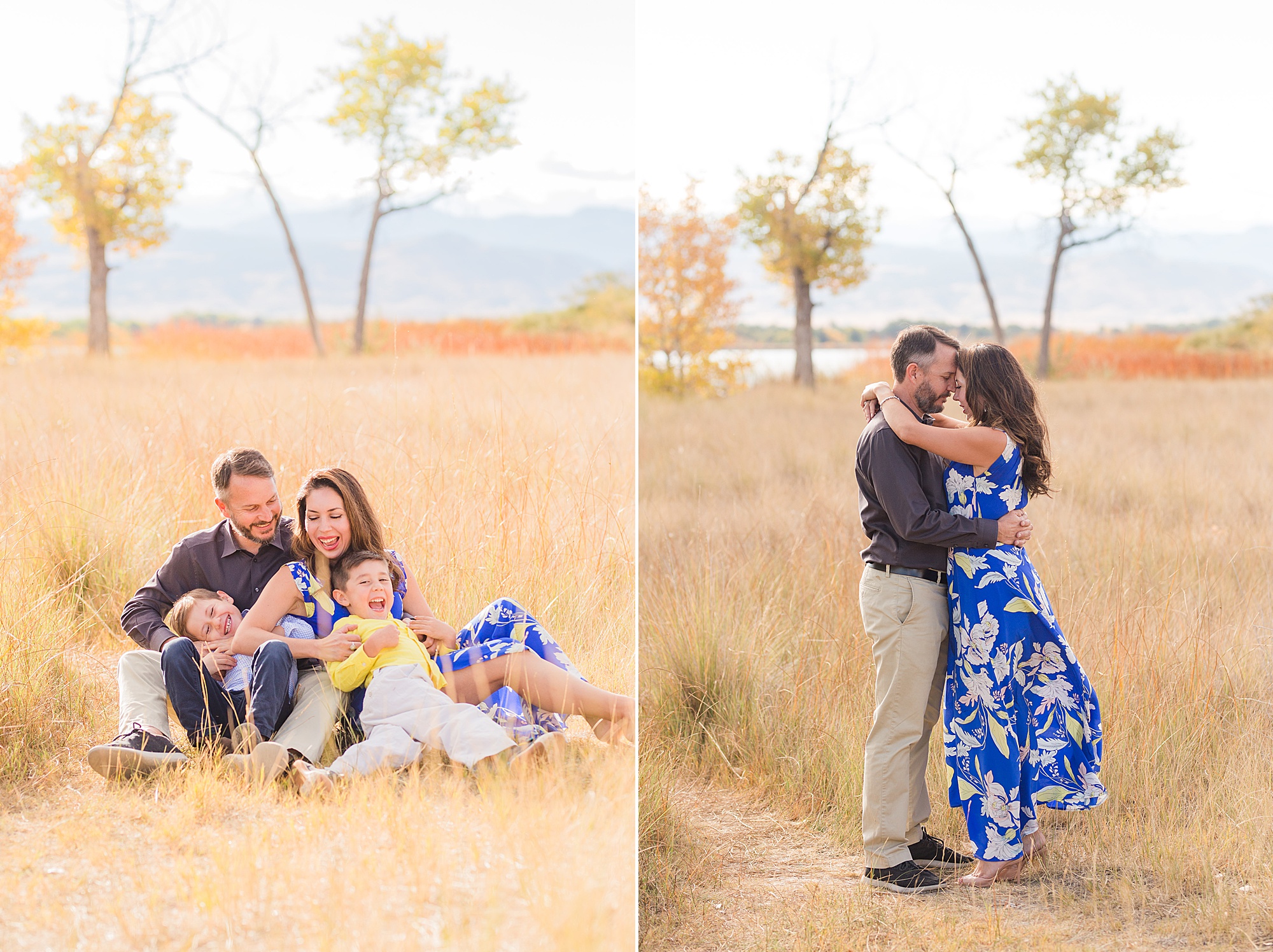 mom and dad with their two sons during fall family mini session