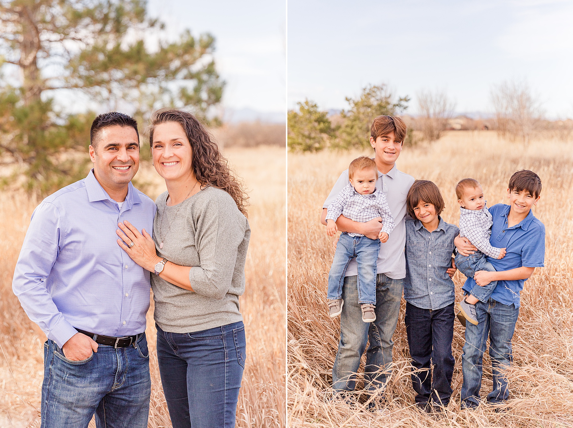 couple and their 7 kids during mini sessions featuring twins