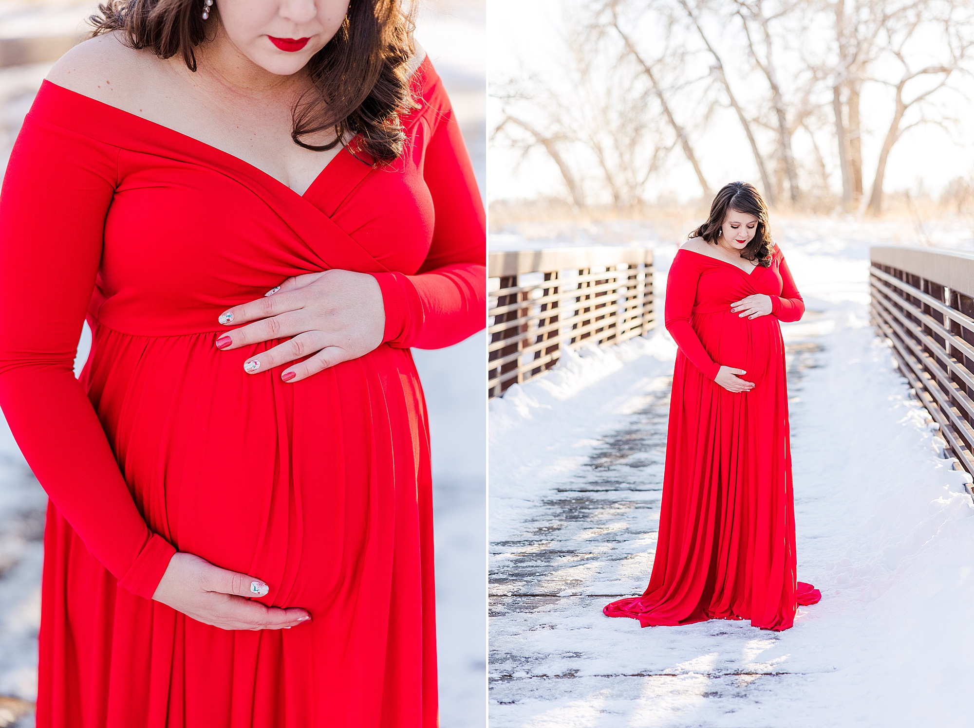 Longmont CO Maternity Photographer captures Winter Maternity session at Golden Ponds