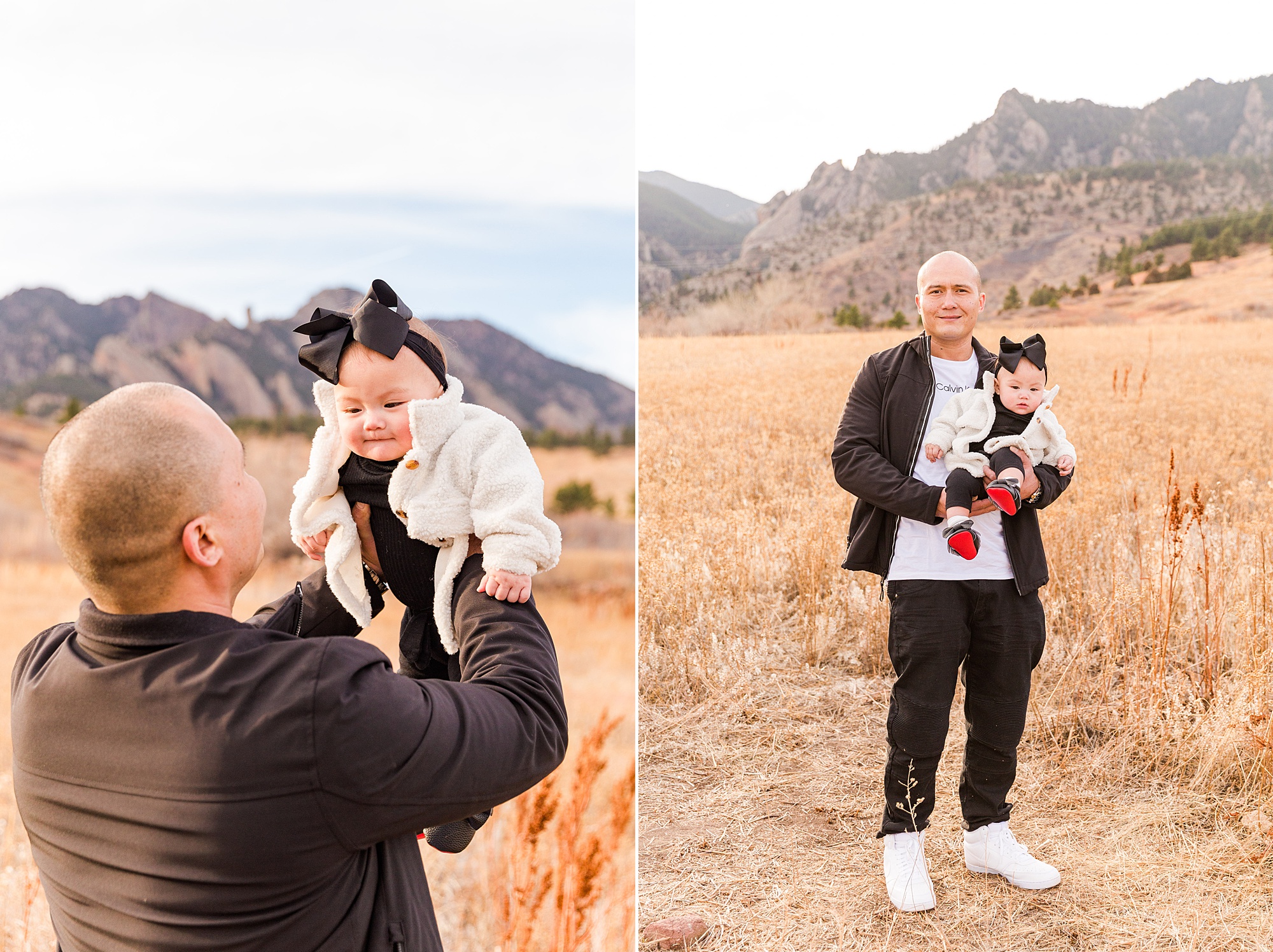 dad holds baby girl during family portraits