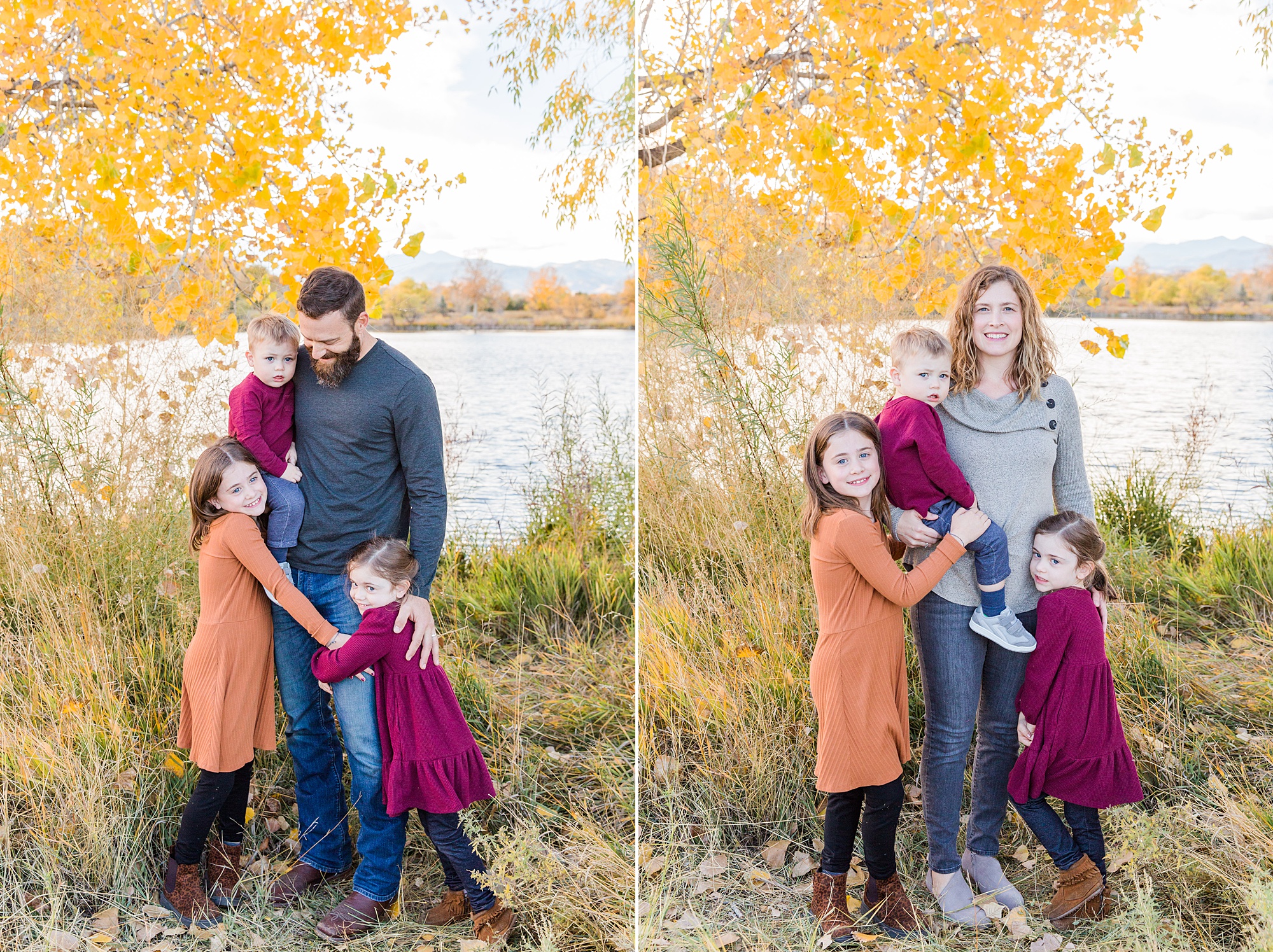 parents with their 3 kids during fall extended family photos in CO