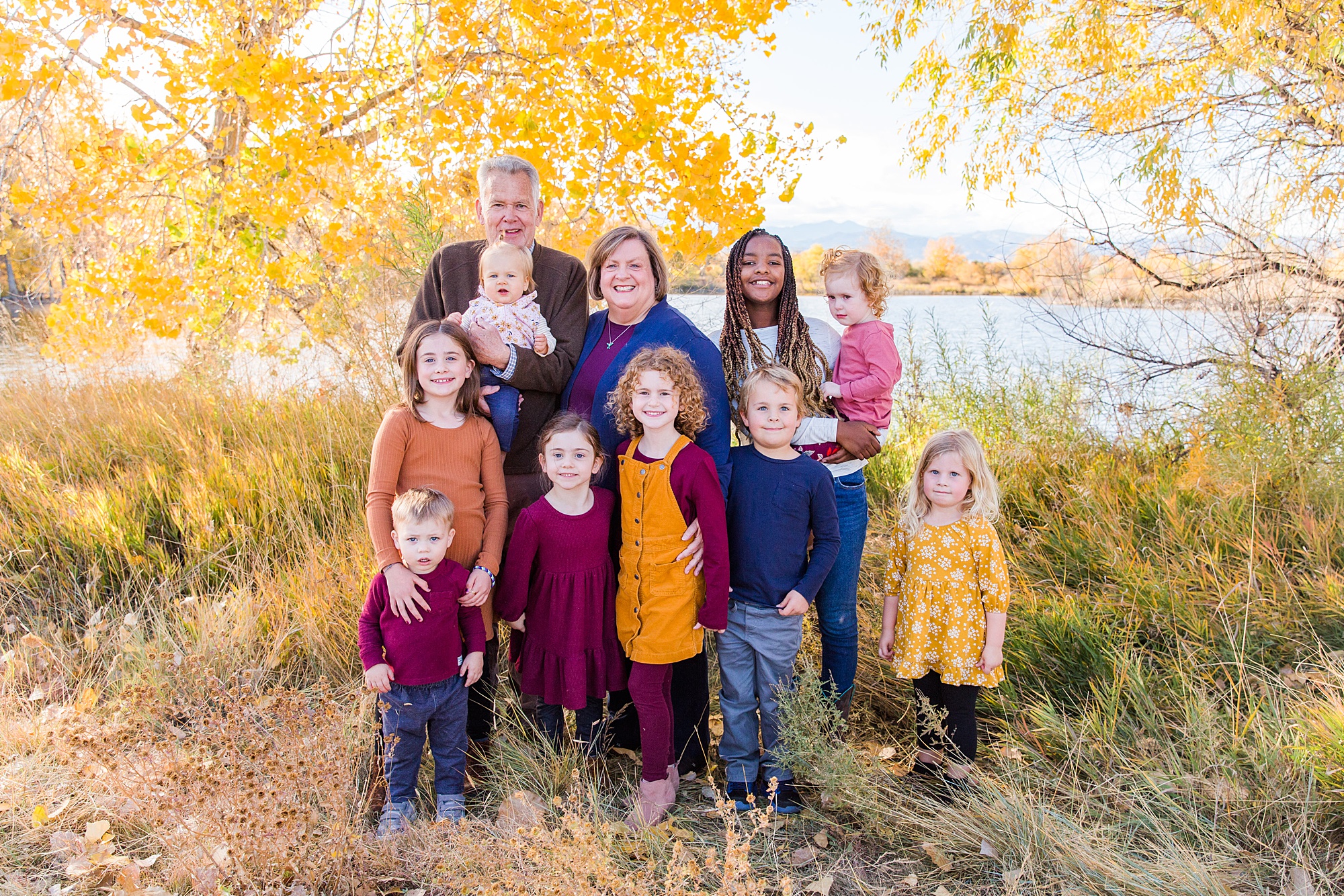 grandparents with all their grandchildren during Fall Extended Family Session by CO family photographer Catherine Chamberlain Photography