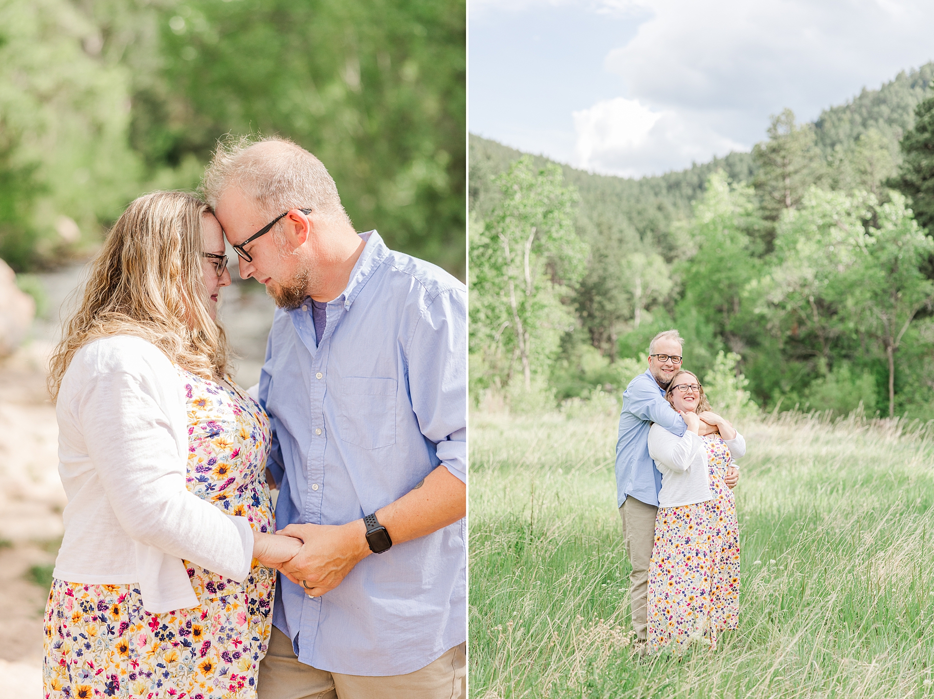 husband and wife hug during family session at Buckingham Park in Boulder, CO