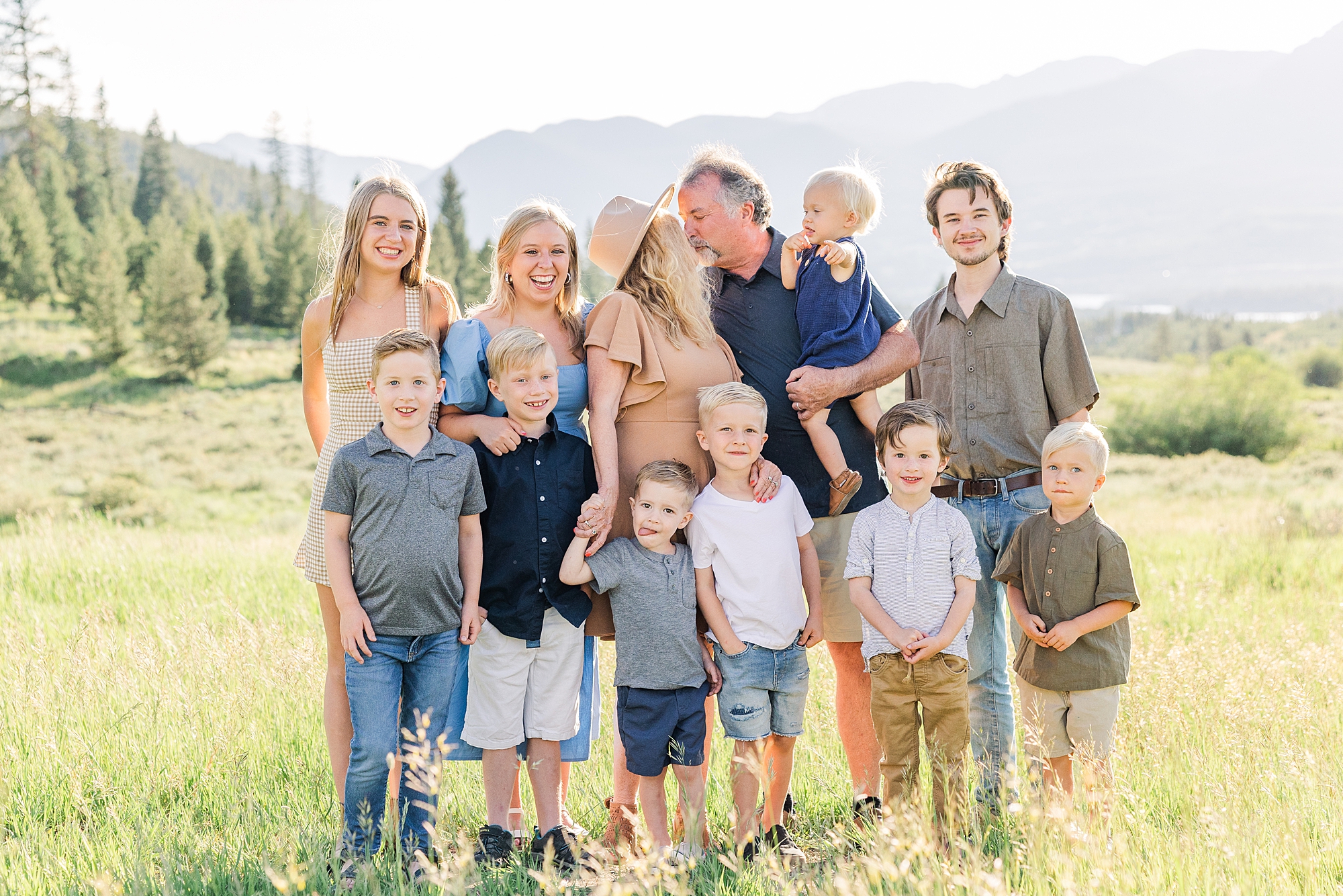 grandparents stand with all their grandchildren during Scenic Dillon CO Extended Family Session