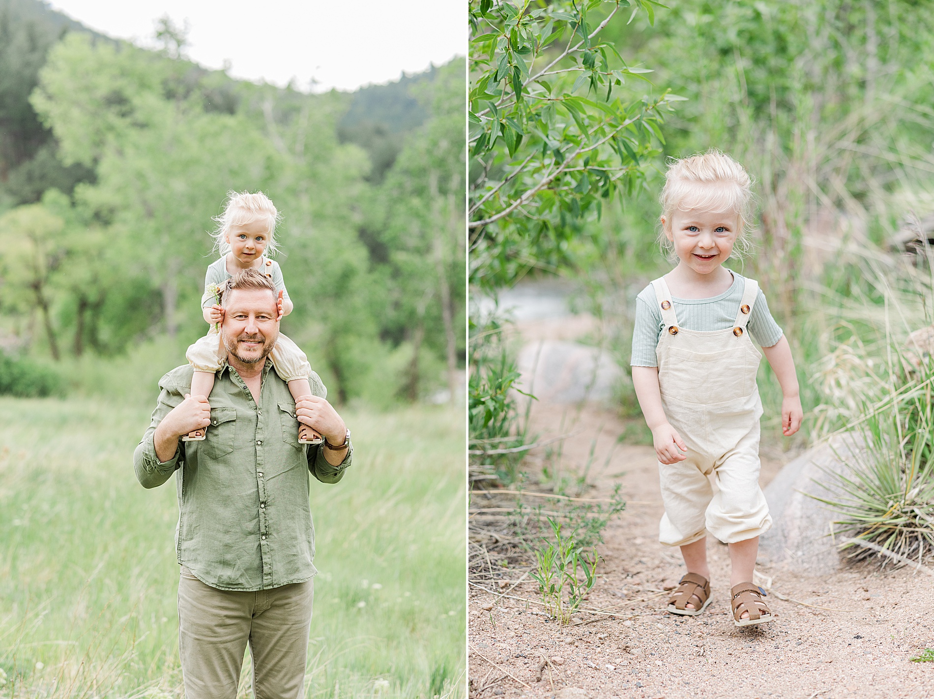 dad carries son on shoulders during Buckingham Park Family session in Boulder CO