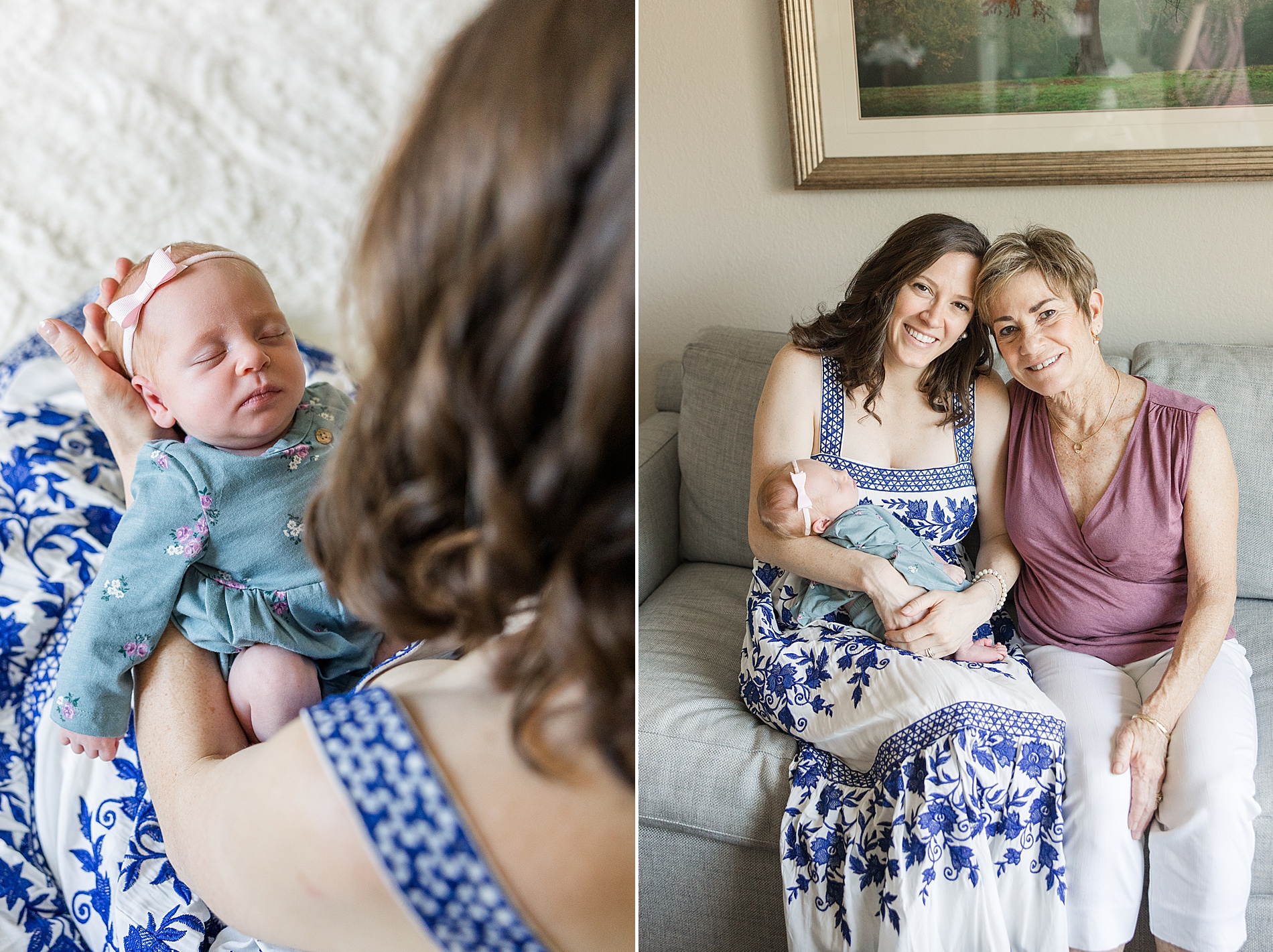 three generations pictured together newborn girl held by mom and grandma 