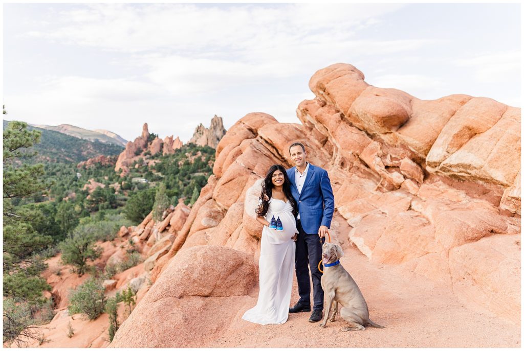 Colorado Springs, CO Summer Maternity Session at Garden of the Gods with dog