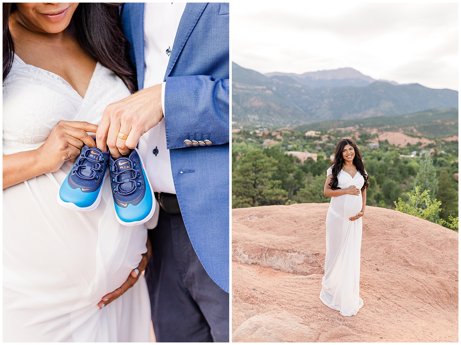 mom and dad holding baby shoes for soon coming baby in CO