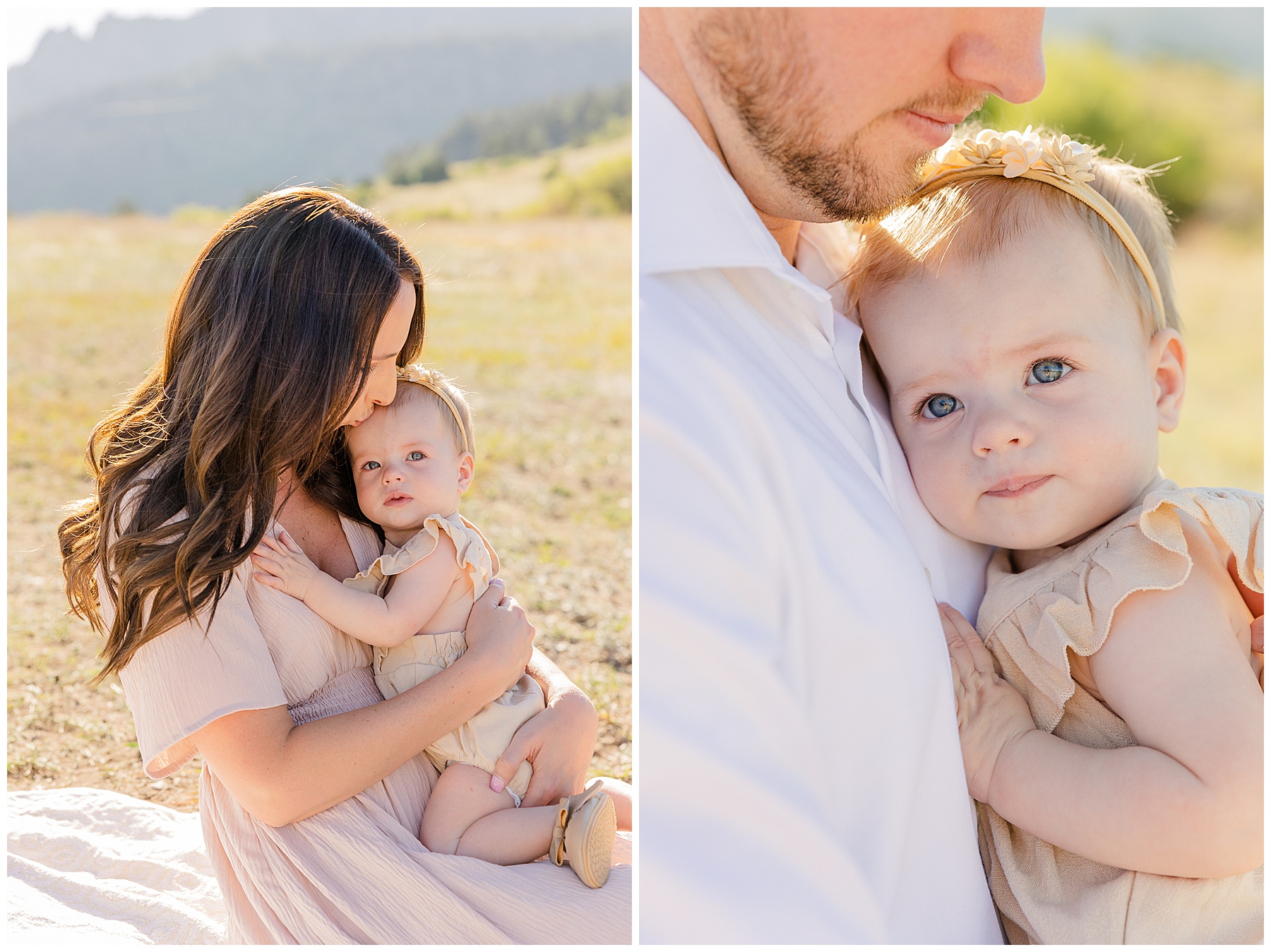 baby girl lays head on chest of her parents for flatiron mini session