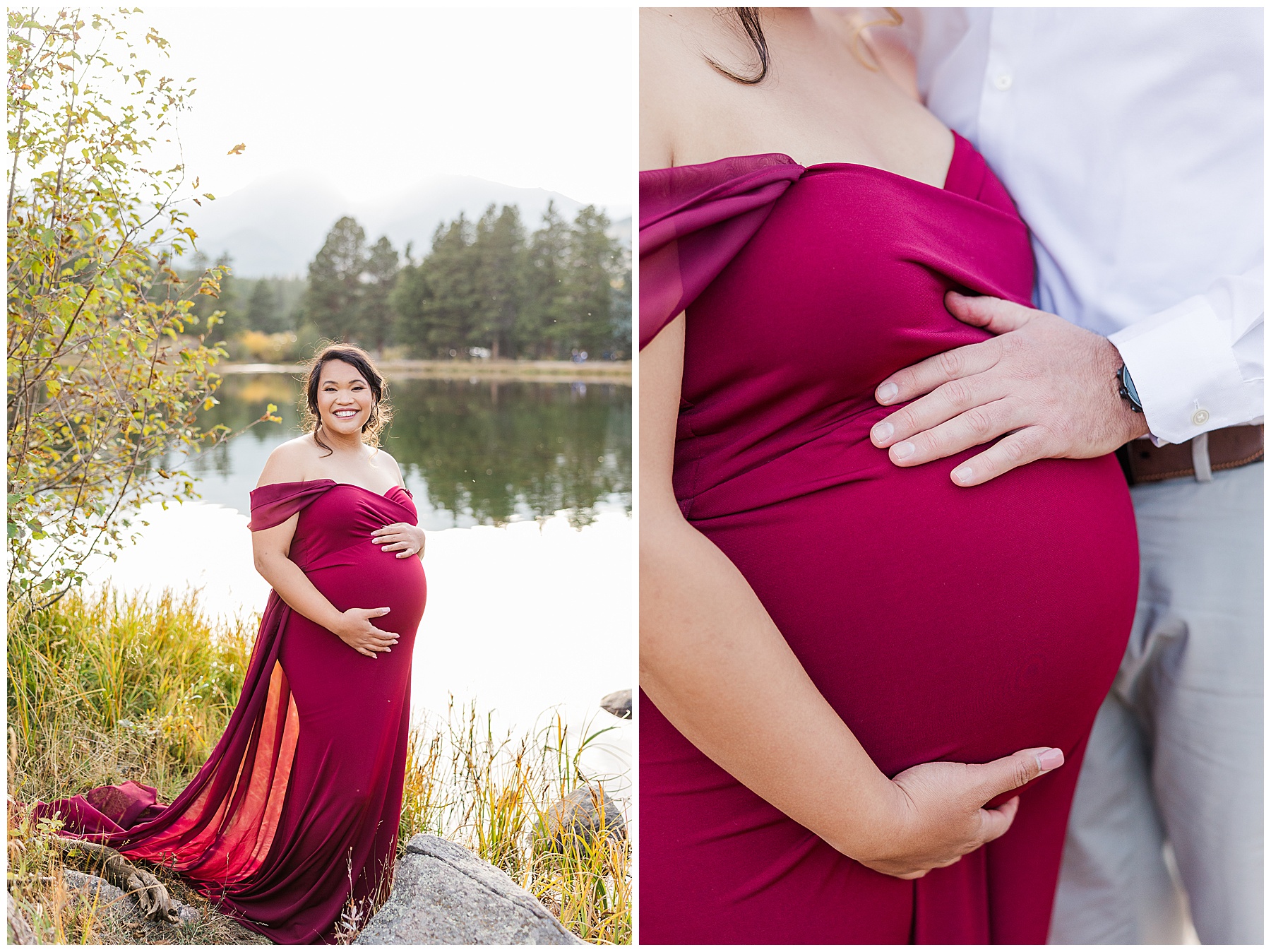 picture of belly bump at Sprague Lake photo session in the fall