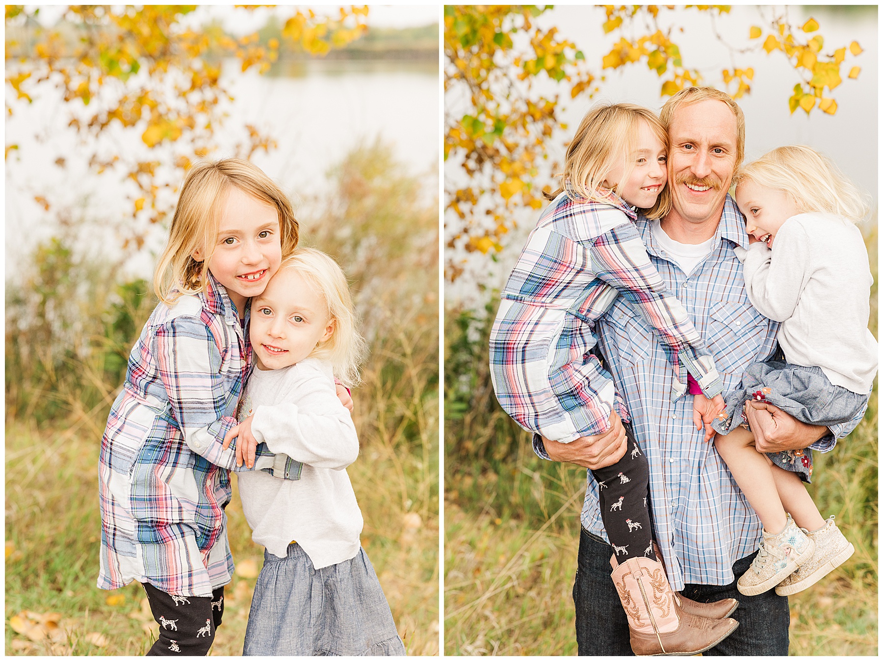 siblings hugging for Golden Ponds Fall Mini Session