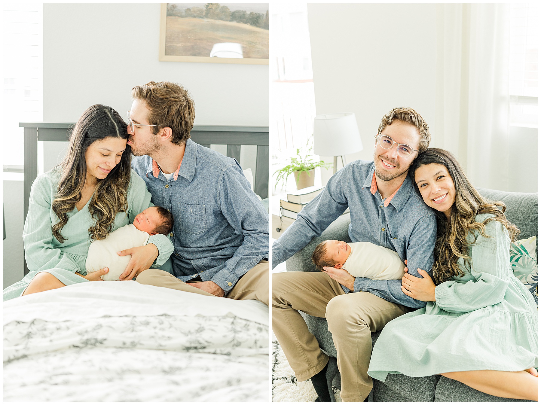 dad kisses wife's head during newborn session