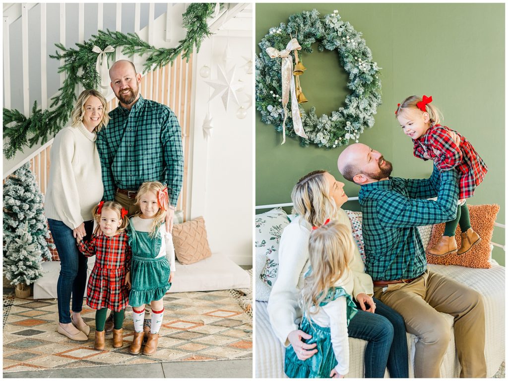 Northern CO family photographer Catherine Chamberlain captures family standing by a stairwell for Christmas minis