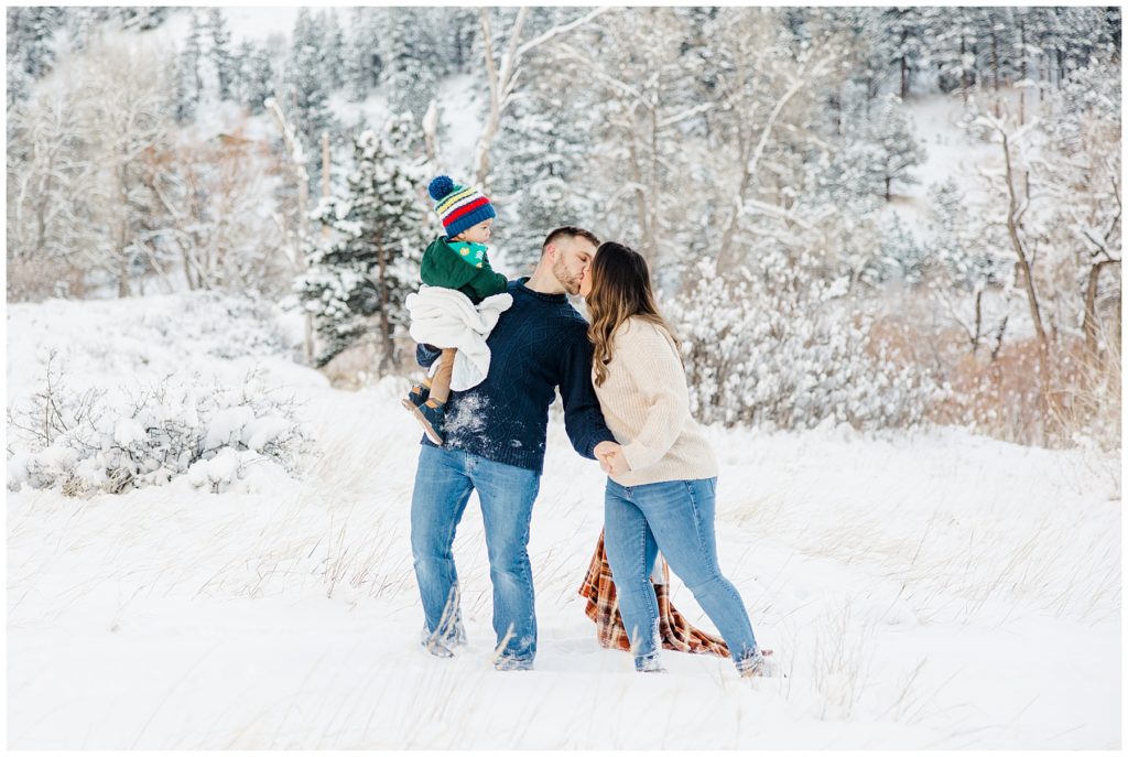 Mom and Dad kiss in the snow, Buckingham Park, Colorado