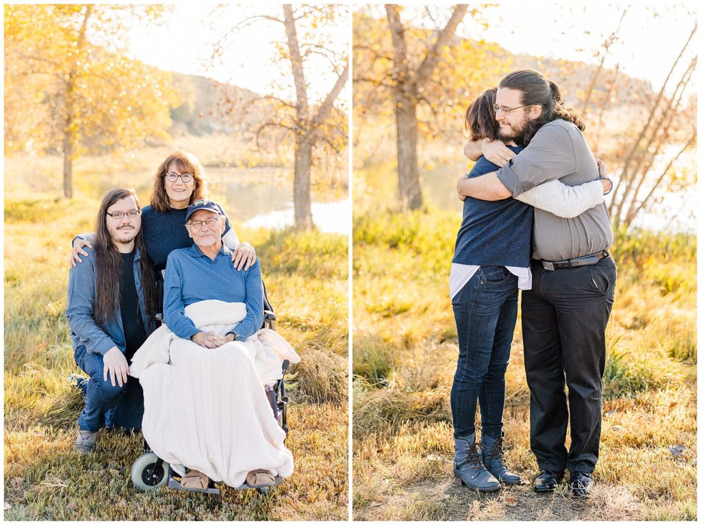 mother and son hug at Sandstone Ranch family session in the fall