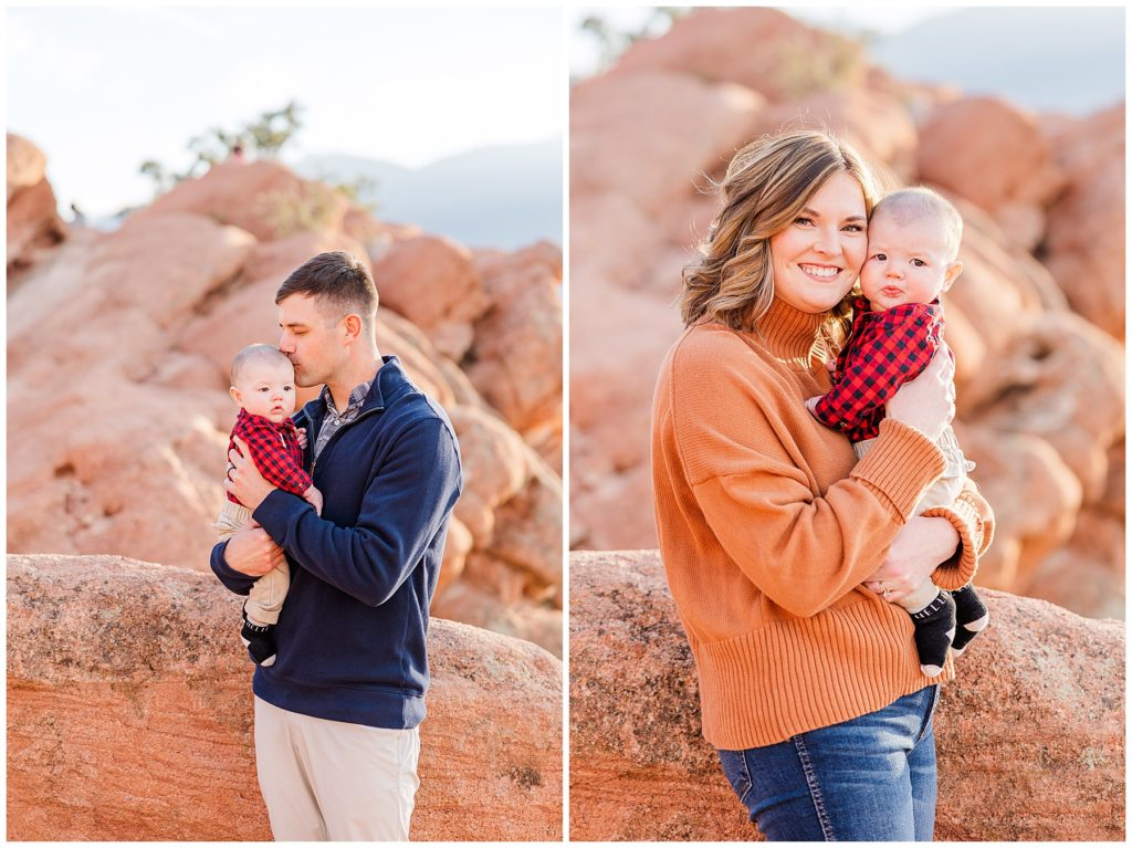 mother holds baby to her cheek at Garden of the Gods
