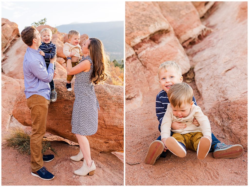 big brother holds his younger brother for fall family mini sessions in Colorado Springs