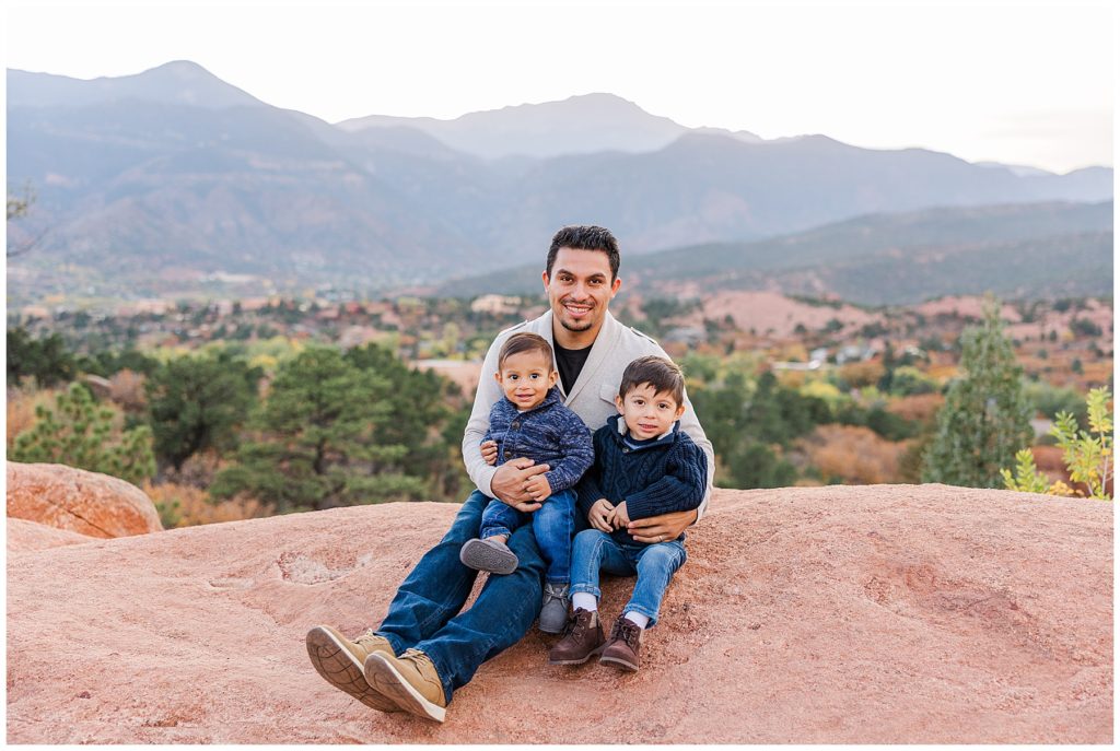 Pikes Peak is the perfect background for family photos at Garden of the Gods