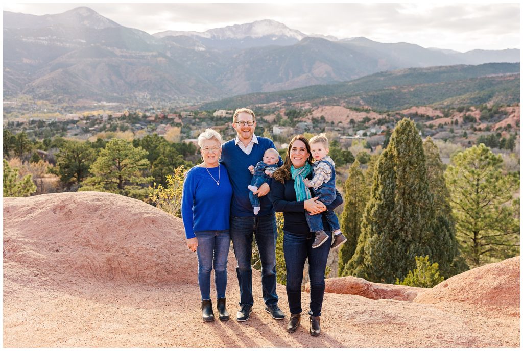 family pose with their grandmother at Garden of the Gods family mini sessions