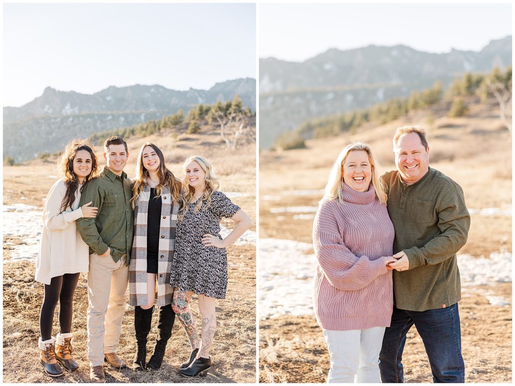 mom and dad giggle during outdoor photos in Colorado for Cohen Extended Family Session