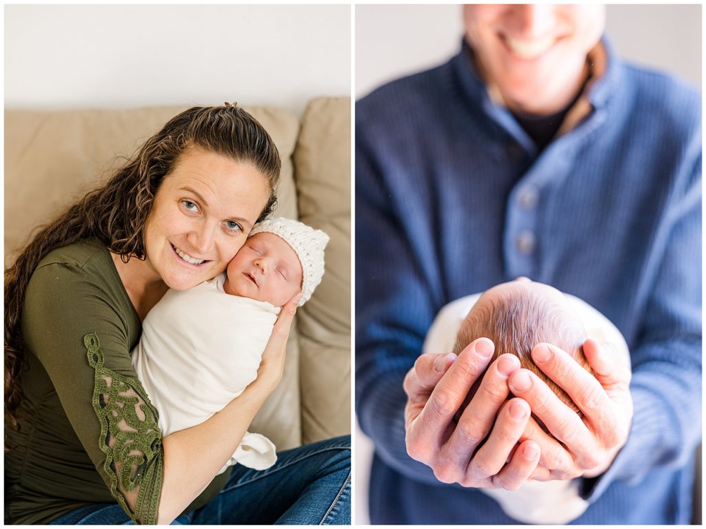 mother holds newborn baby boy cheek to cheek during a session with Aurora CO photographer