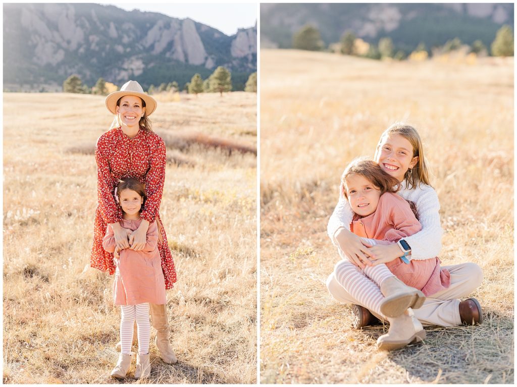 Brother holds onto his sister while grinning during fall mini sessions