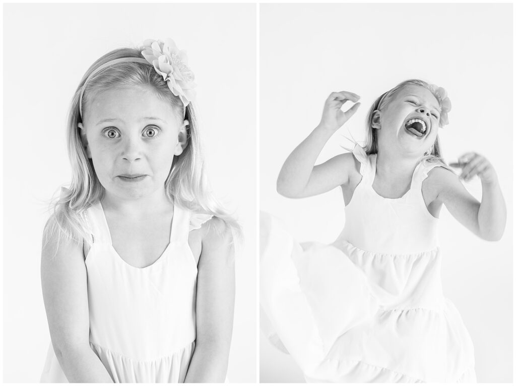 Girl throws her head back in laughter during personality portraits