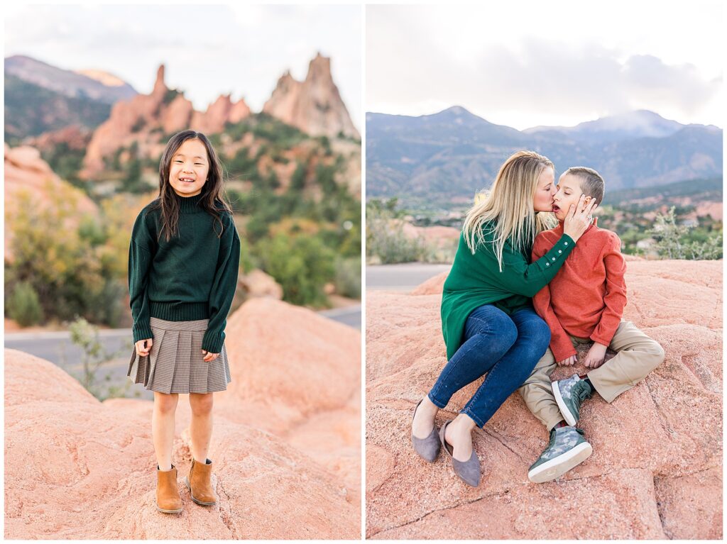 Mother kisses her son sweetly on the cheek during Colorado Springs family session 