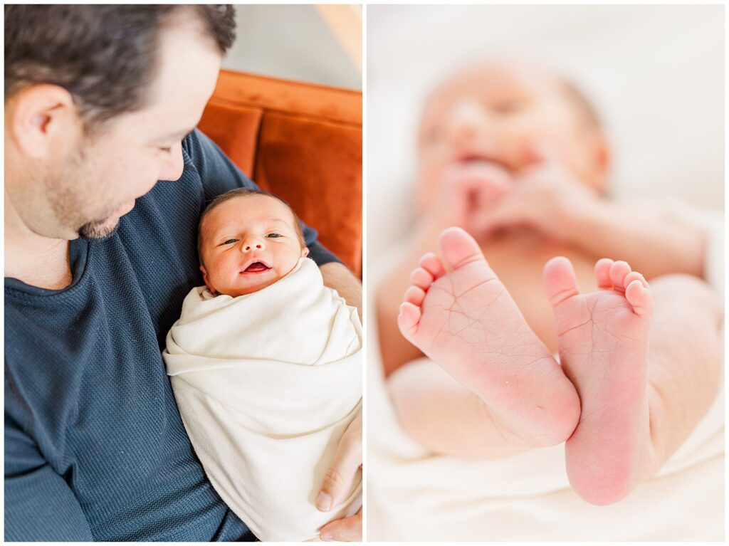 Light and airy photo focusing on the newborn's feet in Northern Colorado