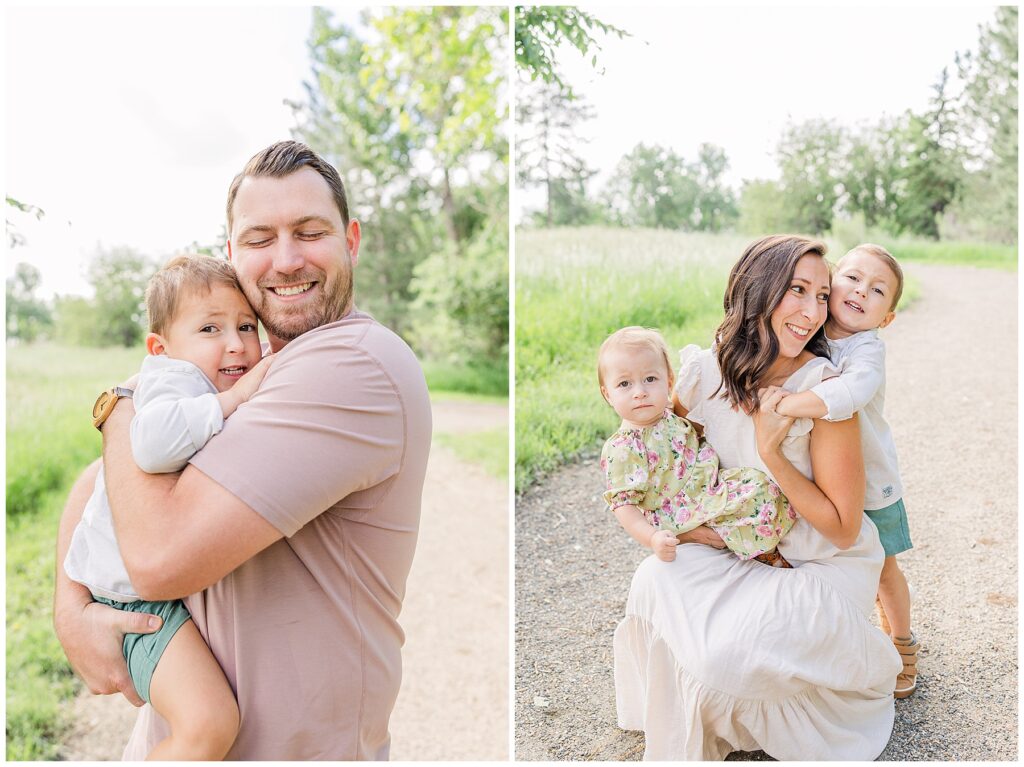 Dad wraps his arms around his baby girl and closes his eyes for a close-up photo by Northern Colorado family photographer Catherine Chamberlain of Catherine Chamberlain Photography
