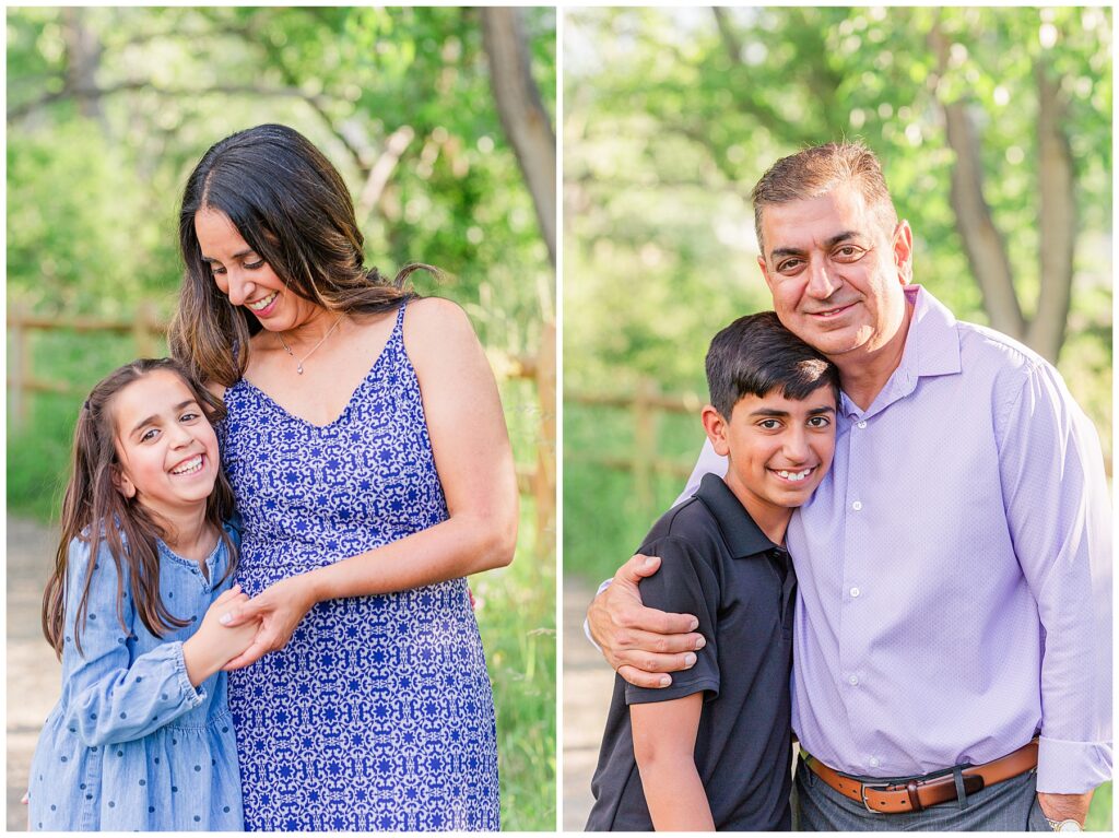 Mother and daughter hug and hold hands for light and airy Mehra Outdoor Family Session