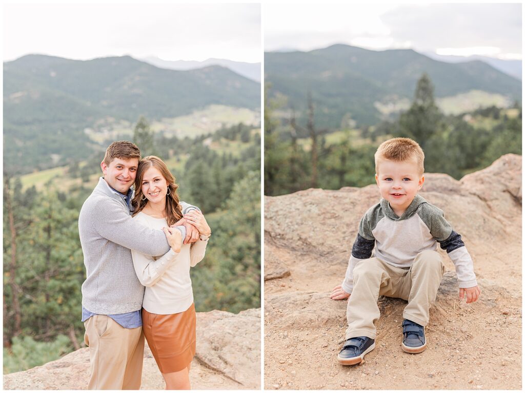 Little boys sits on a rock and looks at the camera for Catherine Chamberlain Photography