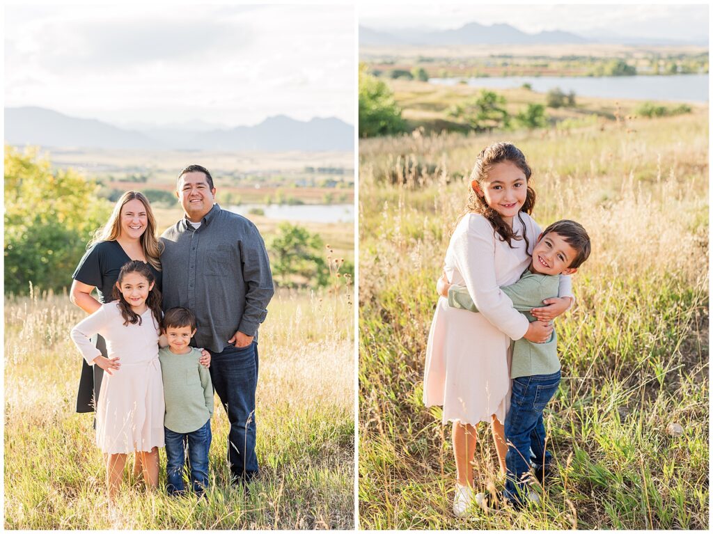 Brother and sister hug during Romero Family Fall Session at Standley Lake in Westminster, CO